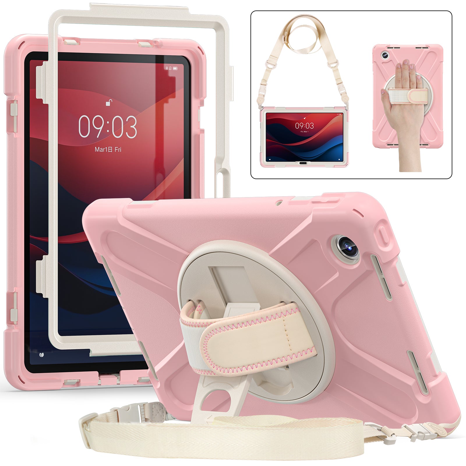 For Lenovo Tab M11 TB-330FU / 331FC / Xiaoxin Pad 11 2024 Case PC+Silicone Tablet Cover with Shoulder Strap