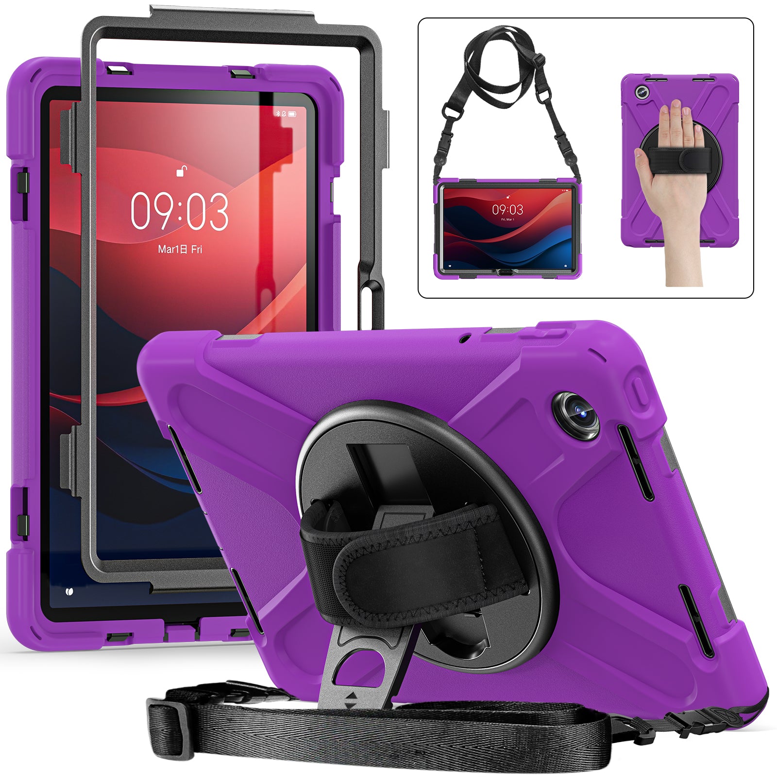 For Lenovo Tab M11 TB-330FU / 331FC / Xiaoxin Pad 11 2024 Case PC+Silicone Tablet Cover with Shoulder Strap