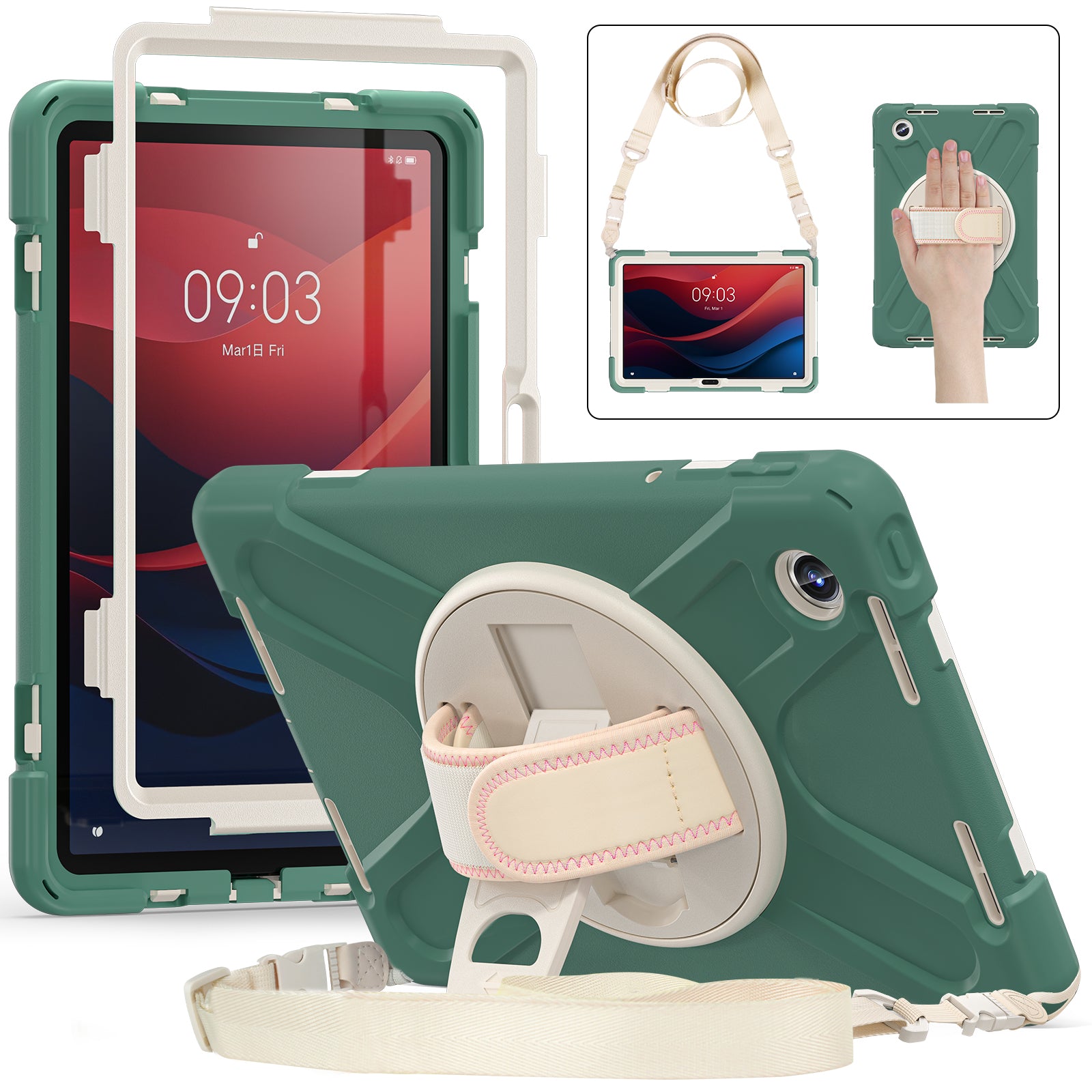 For Lenovo Tab M11 TB-330FU / 331FC / Xiaoxin Pad 11 2024 Case PC+Silicone Tablet Cover with Shoulder Strap