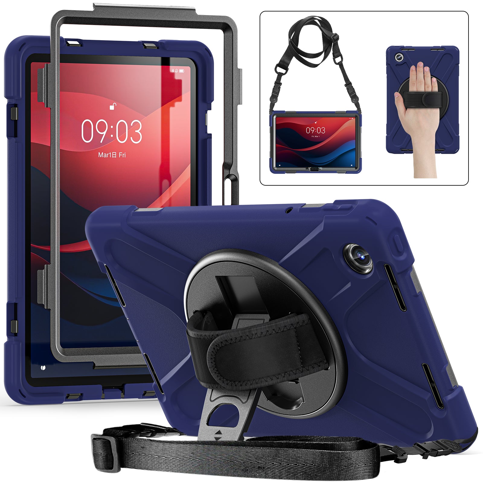 For Lenovo Tab M11 TB-330FU / 331FC / Xiaoxin Pad 11 2024 Case PC+Silicone Tablet Cover with Shoulder Strap