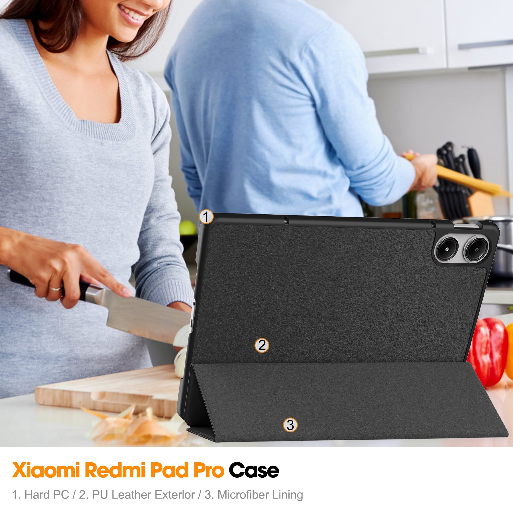 For Xiaomi Redmi Pad Pro Case Tri-fold Stand Leather Tablet Cover with Auto Wake / Sleep