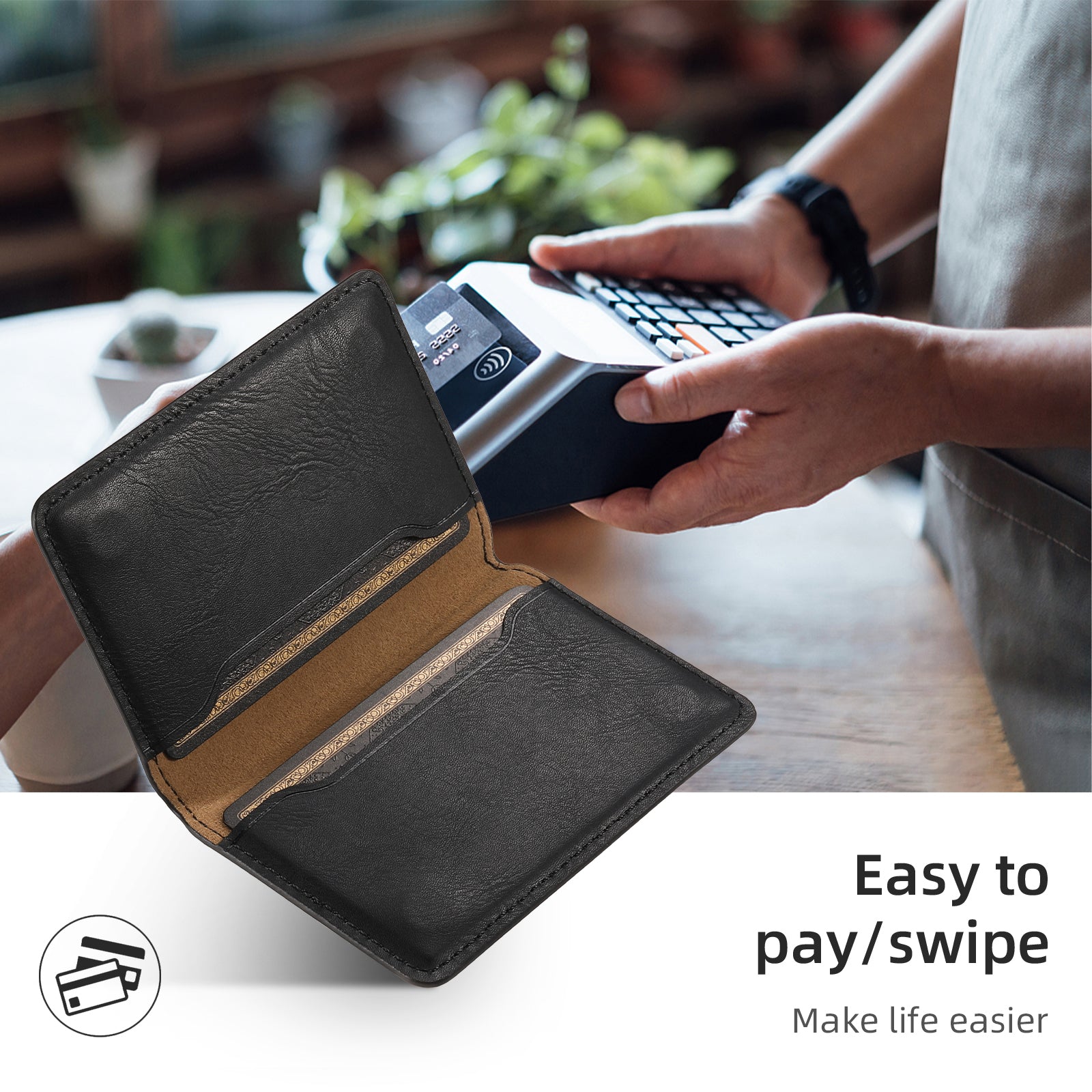 DENIOR Magnetic Card Case Compatible with MagSafe PU Leather Phone Card Holder Kickstand