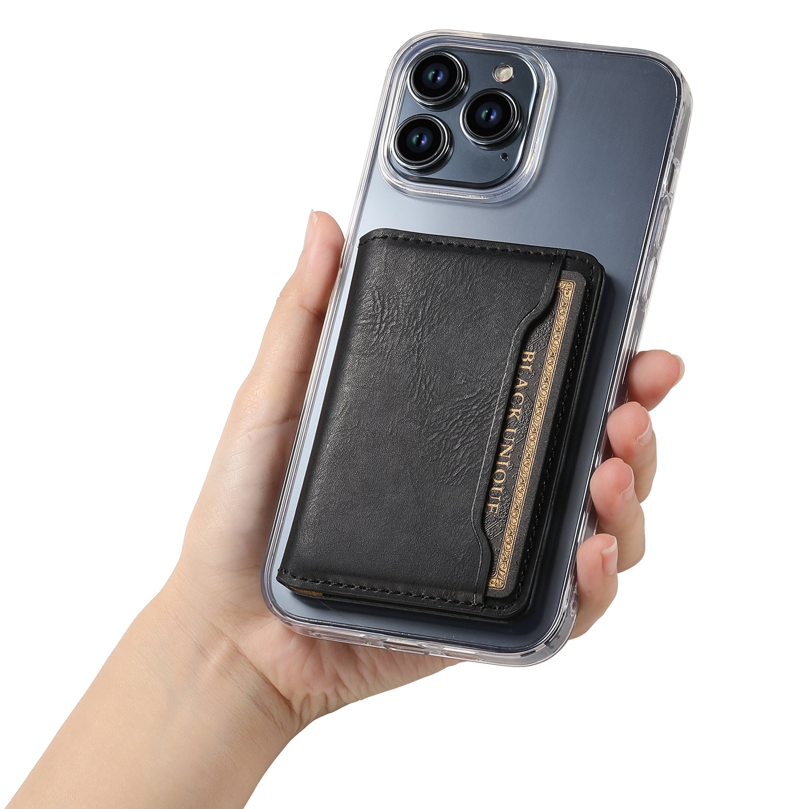 DENIOR Magnetic Card Case Compatible with MagSafe PU Leather Phone Card Holder Kickstand