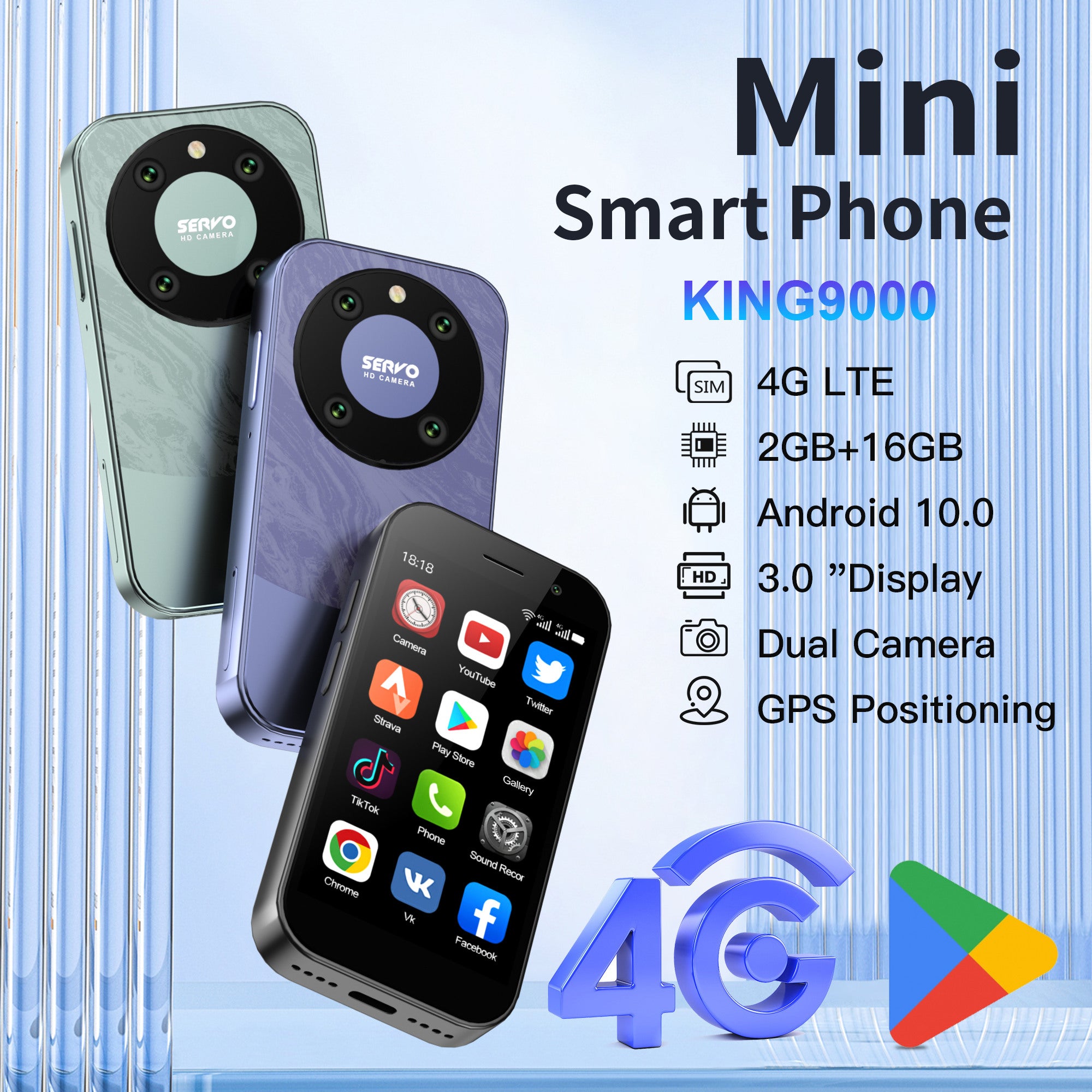 SERVO KING9000 Dual SIM Dual Standby Ultra-Mini 3-inch 4G Smart Phone, 2+16GB