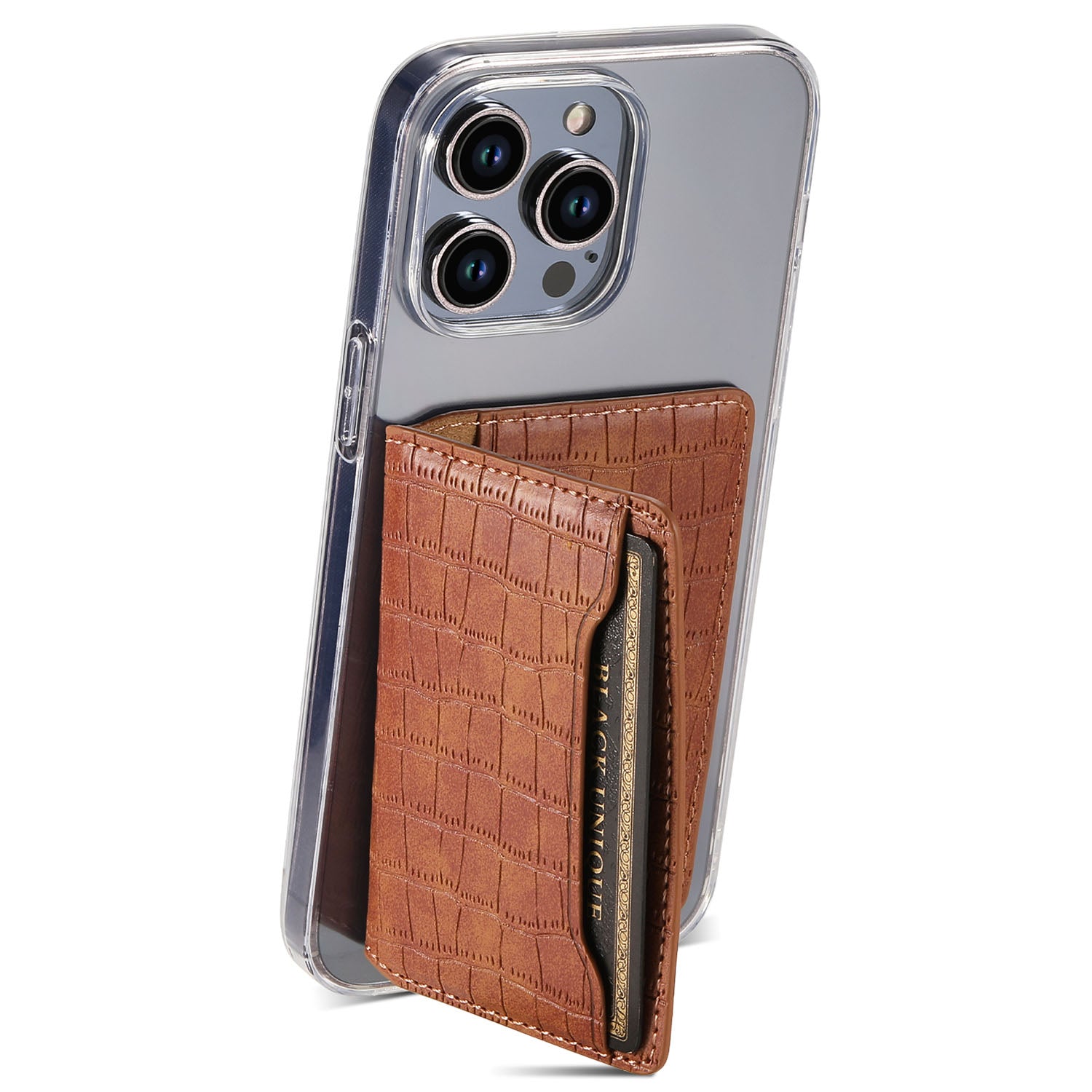 Phone Card Holder Case Kickstand Crocodile Texture PU Leather Phone Back Stand
