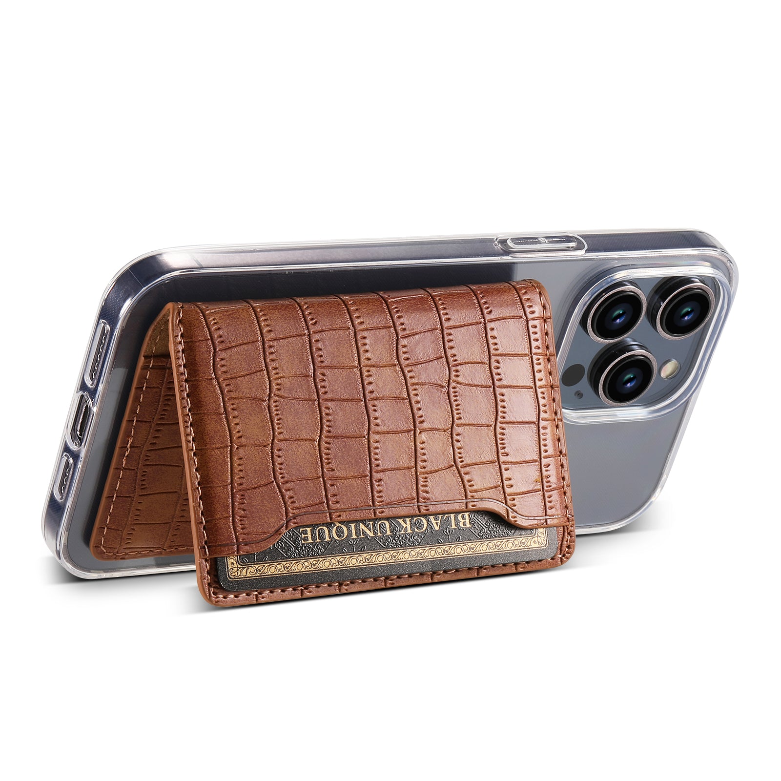 Phone Card Holder Case Kickstand Crocodile Texture PU Leather Phone Back Stand