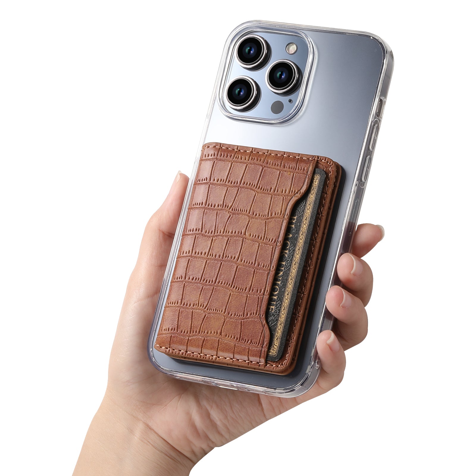 Phone Card Holder Case Kickstand Crocodile Texture PU Leather Phone Back Stand