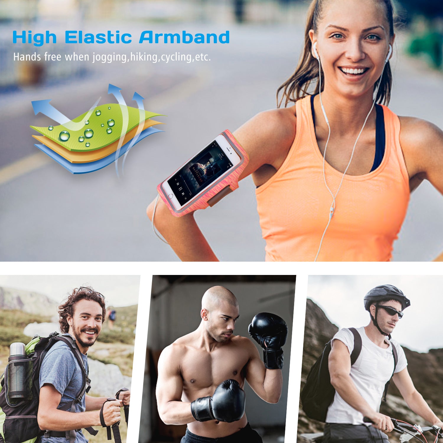 Outdoor Sports Arm Bag for Men and Women, Fitness Running Mobile Phone Pouch with Reflective Strip, Size L