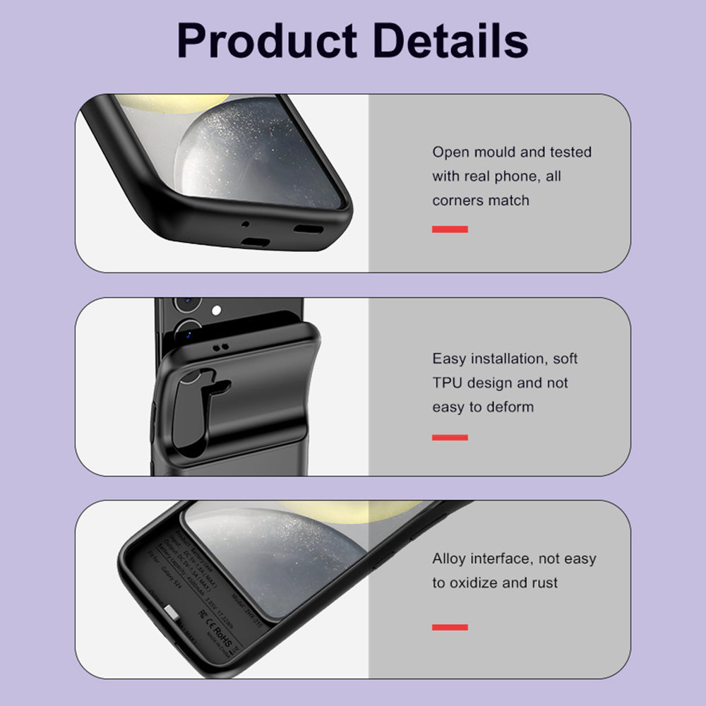 ZHX-215 For Samsung Galaxy S24 4500mAh Phone Extended Battery Soft Edge Cellphone Back Charging Case