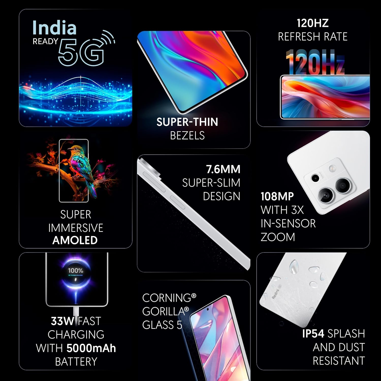 XIAOMI Redmi Note 13 5G 8GB+256GB 6.67inch AMOLED Cellphone Dimensity 6080 108MP Camera 5G Android Smartphone