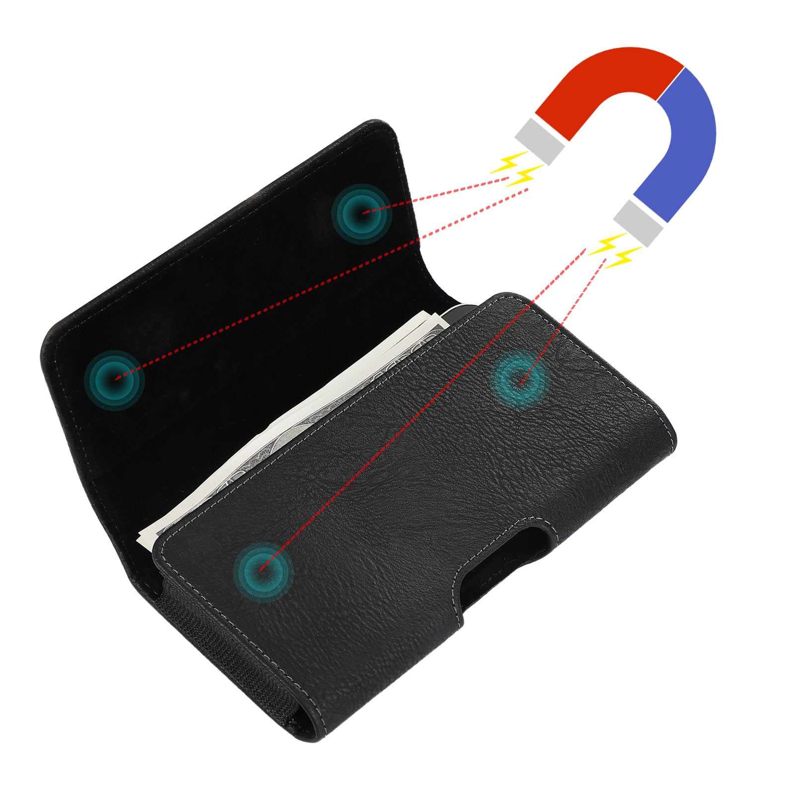5 Inch Magnetic Waist Pouch Horizontal Style PU Phone Carrying Case
