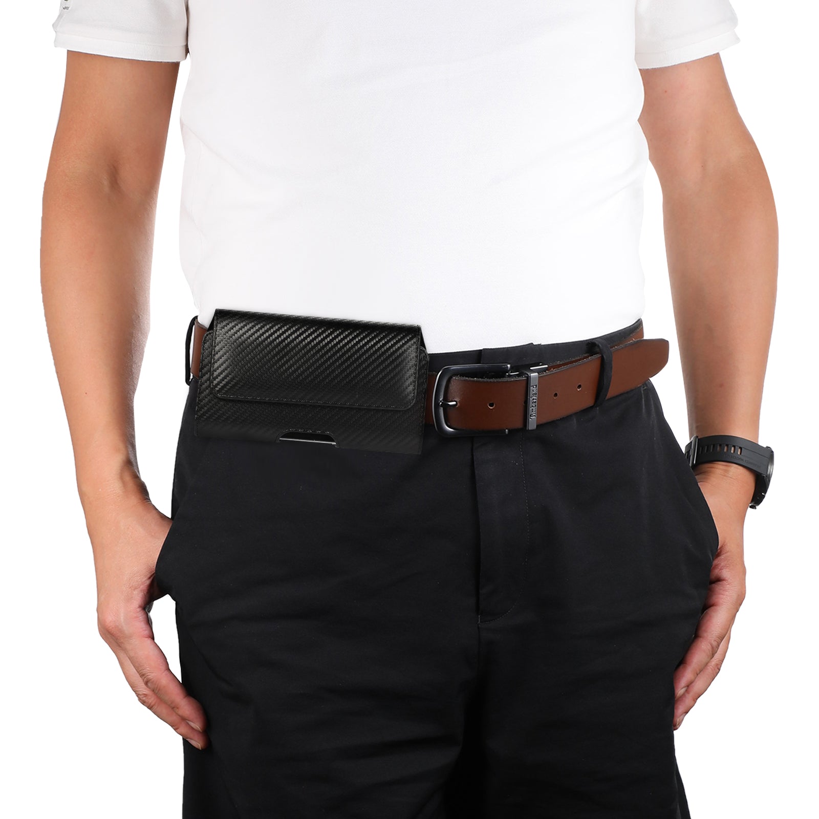 Leather Holster Fits 6.7 inch Phone Horizontal Cell Phone Holder with Rotating Belt Clip