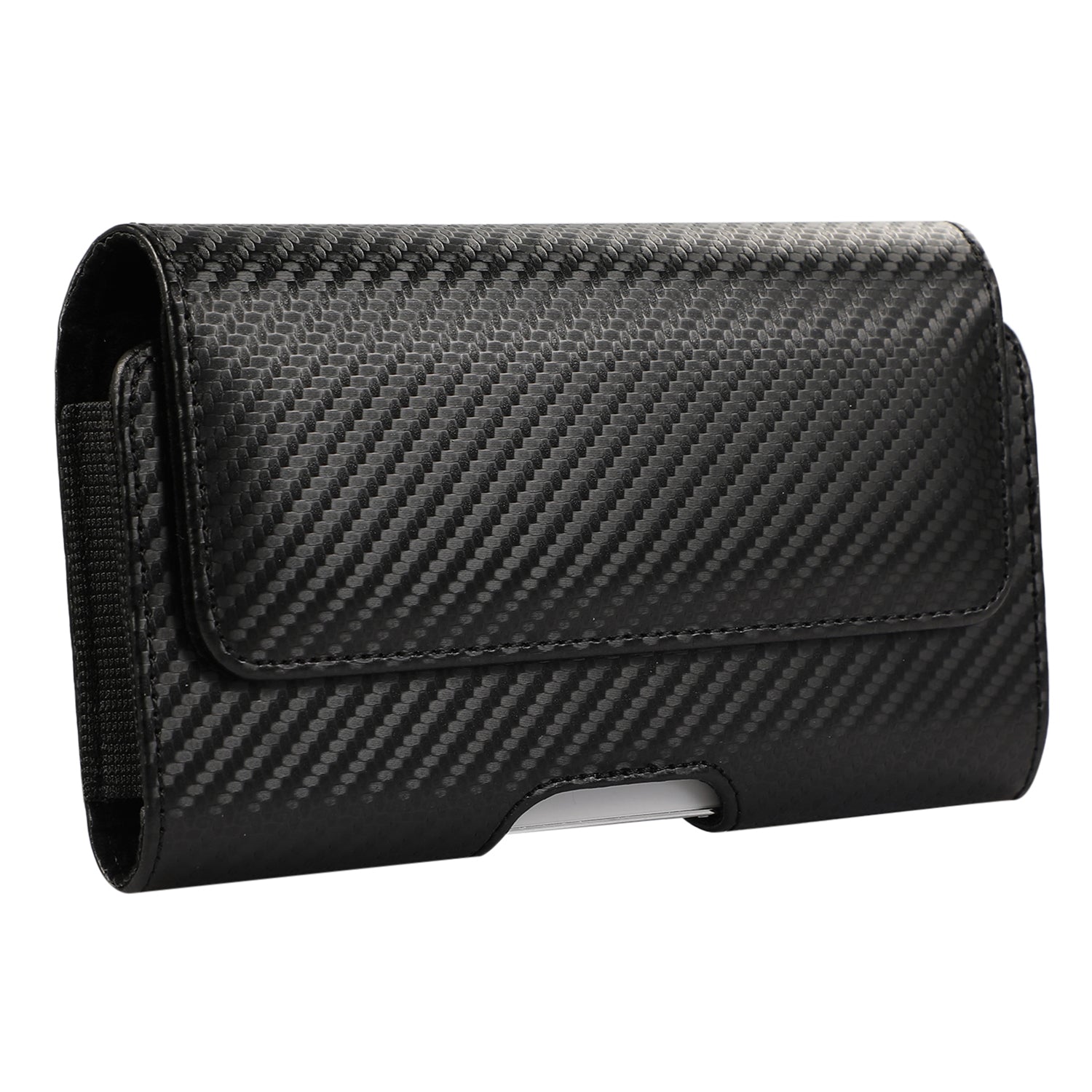 Horizontal Phone Pouch Fits 6.1 inch Phone Carbon Fiber Texture Leather Phone Holster Waist Bag