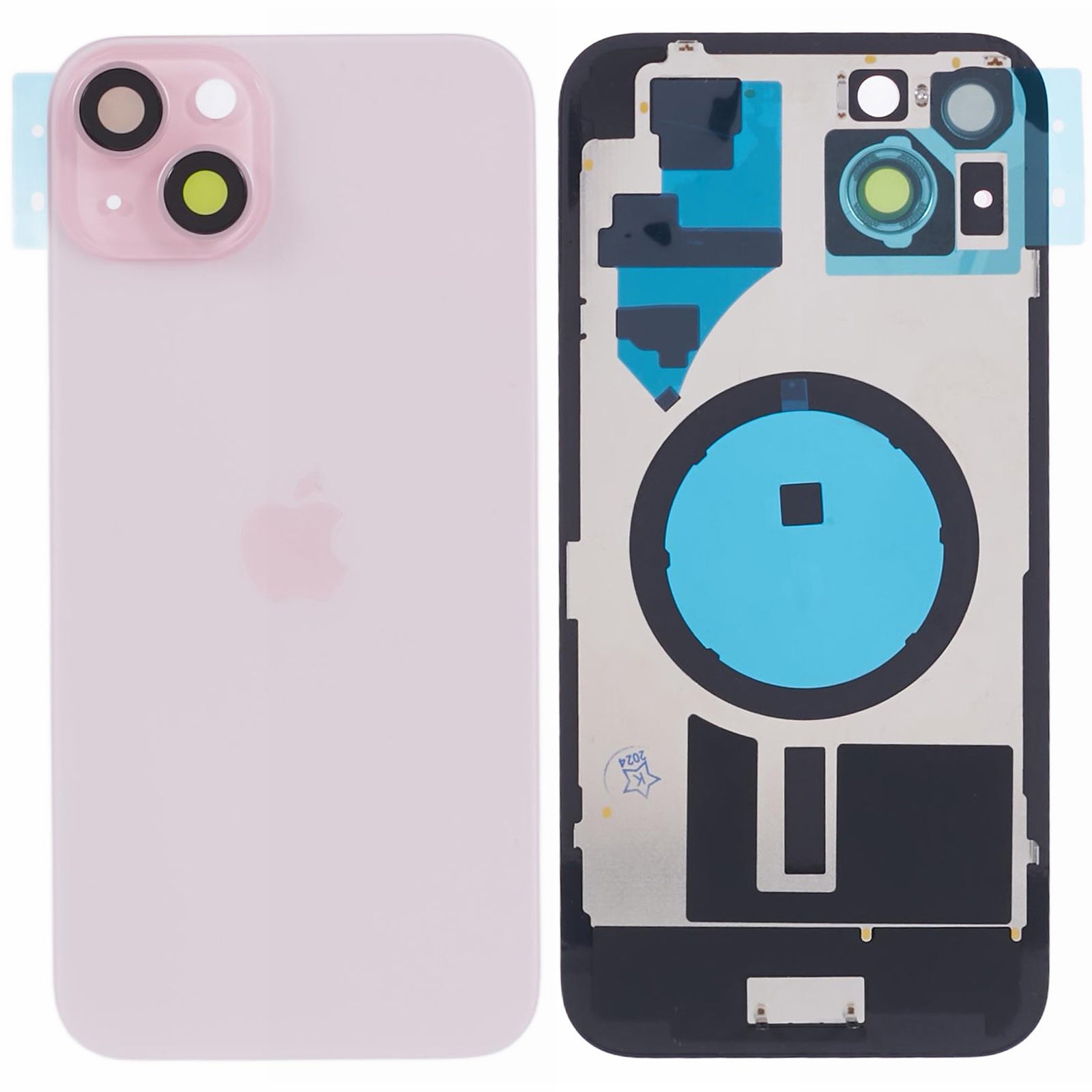 For iPhone 15 Battery Housing with Bracket + Camera Lens Cover Replacement Part
