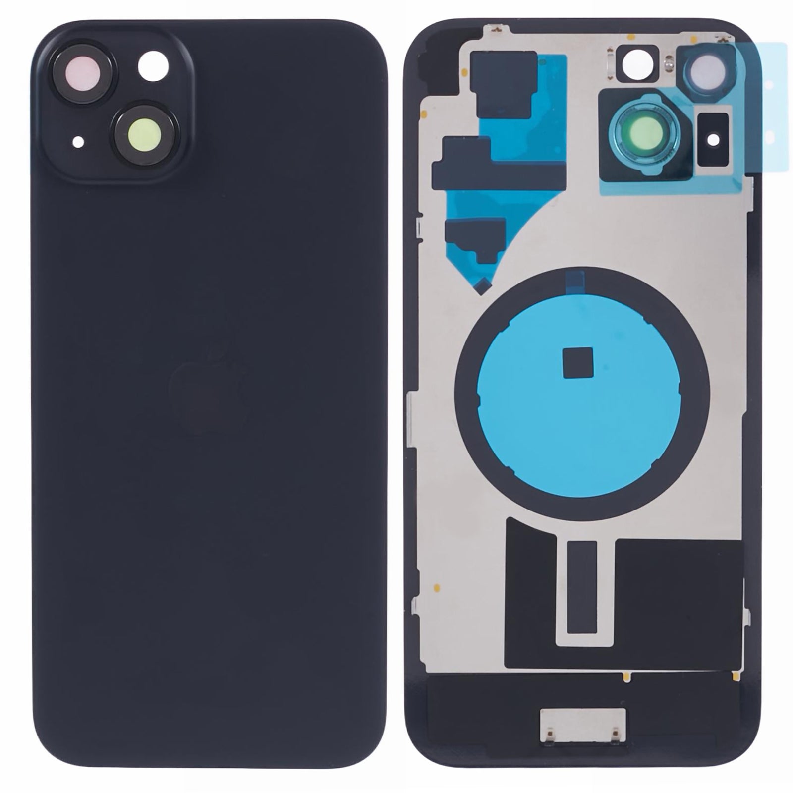 For iPhone 15 Battery Housing with Bracket + Camera Lens Cover Replacement Part