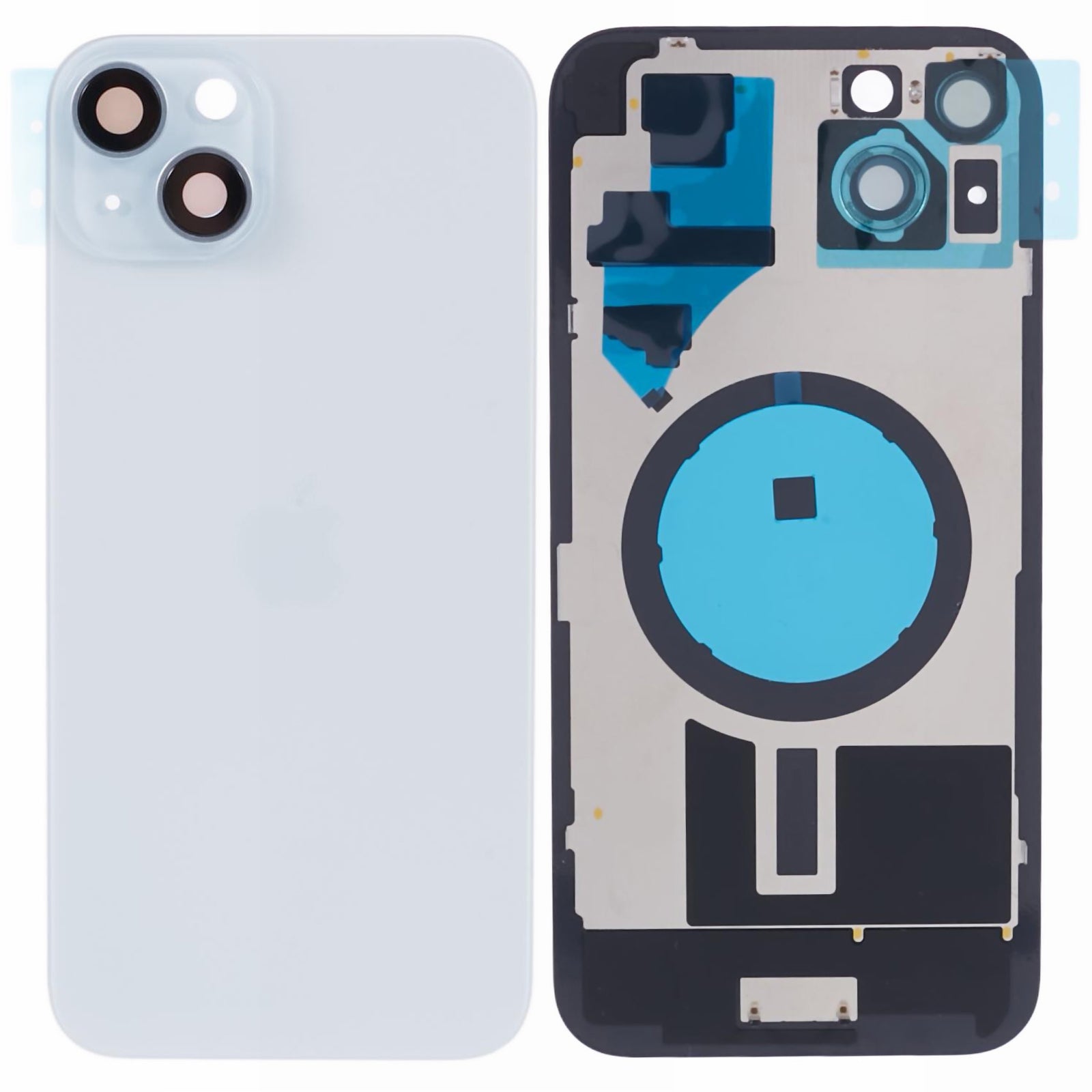 For iPhone 15 Battery Housing with Bracket + Camera Lens Cover Replacement Part