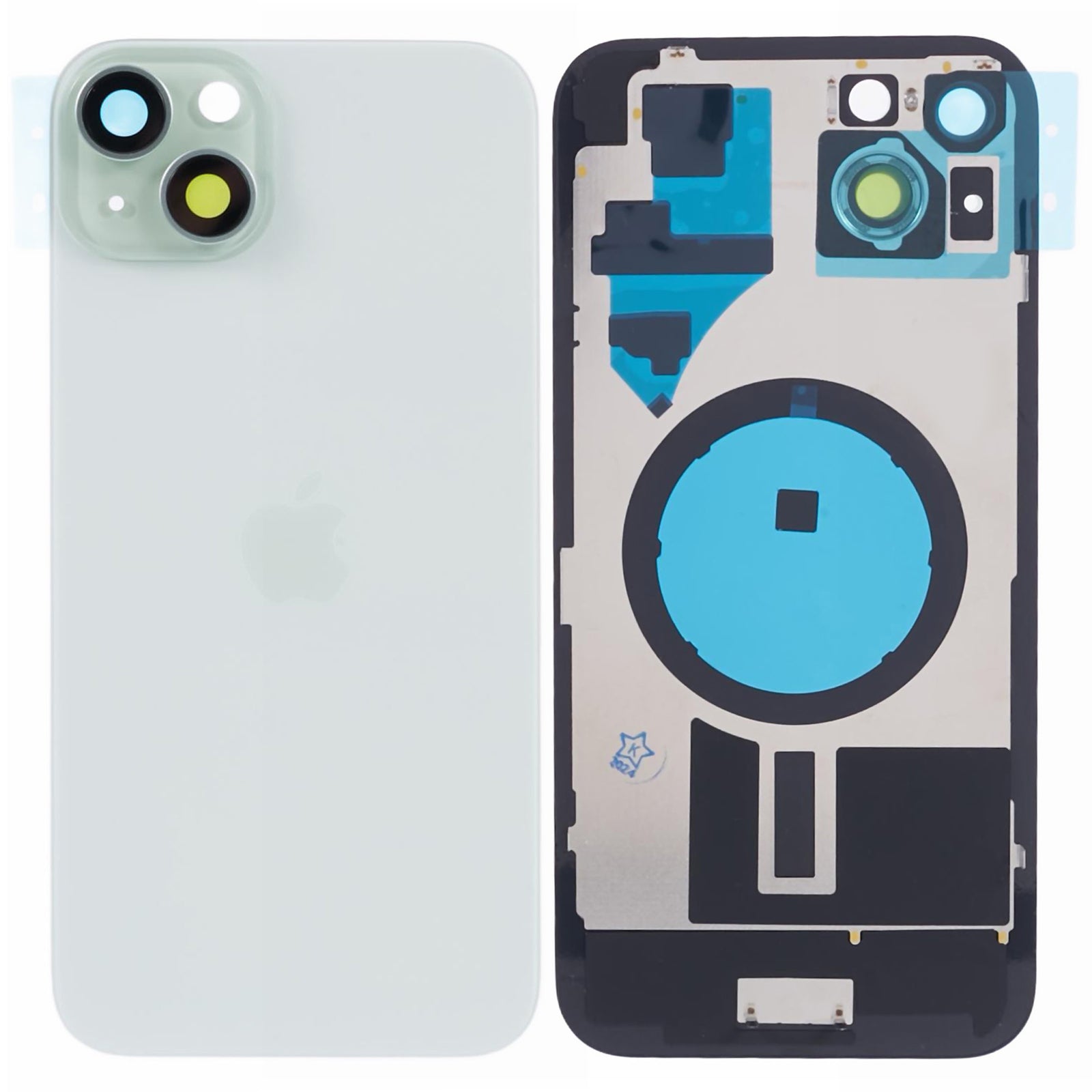 For iPhone 15 Battery Housing with Bracket + Camera Lens Cover Replacement Part