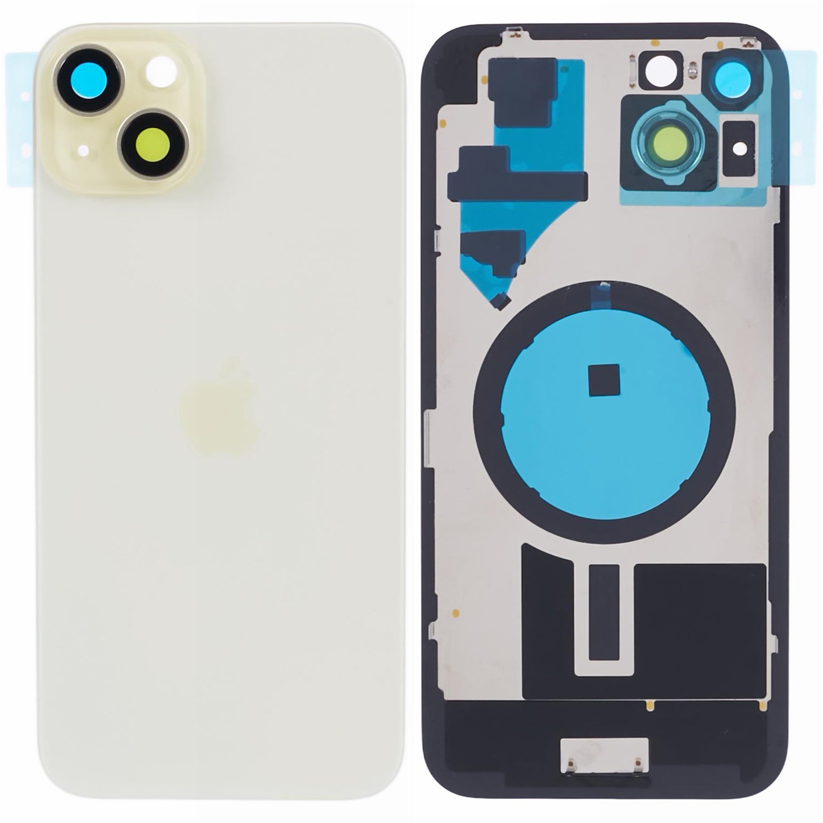 For iPhone 15 Battery Housing with Bracket + Camera Lens Cover Replacement Part