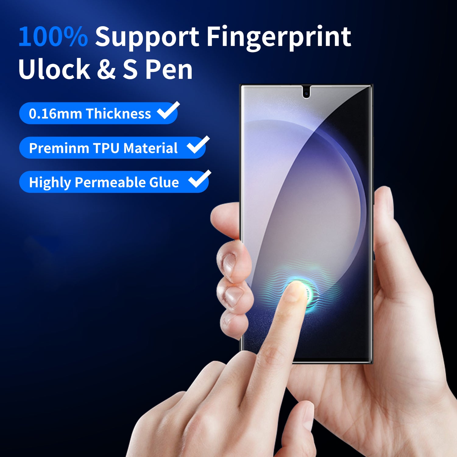 For Samsung Galaxy S24+ 3Pcs Screen Protector with 2Pcs Camera Lens Protector Fingerprint Unlock Compatible