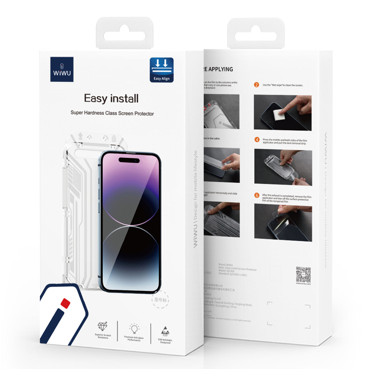 WIWU SQ-005 For iPhone 15 Tempered Glass Screen Protector 2.5D Silk Printing HD Phone Film with Tools