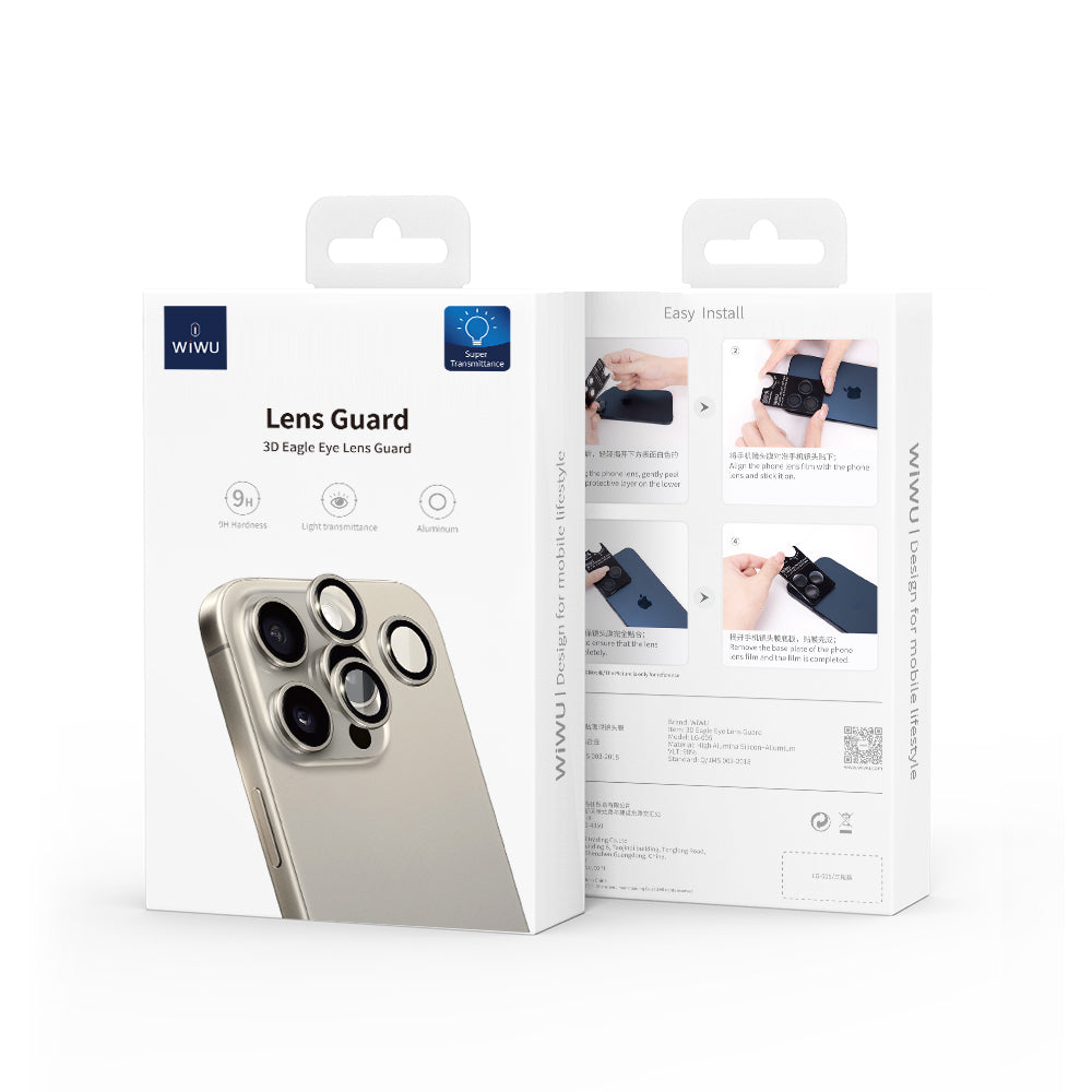 WIWU LG-005 1 Set For iPhone 15 Plus / 15 Aluminum Alloy Frame Tempered Glass 3D Rear Lens Film Protector