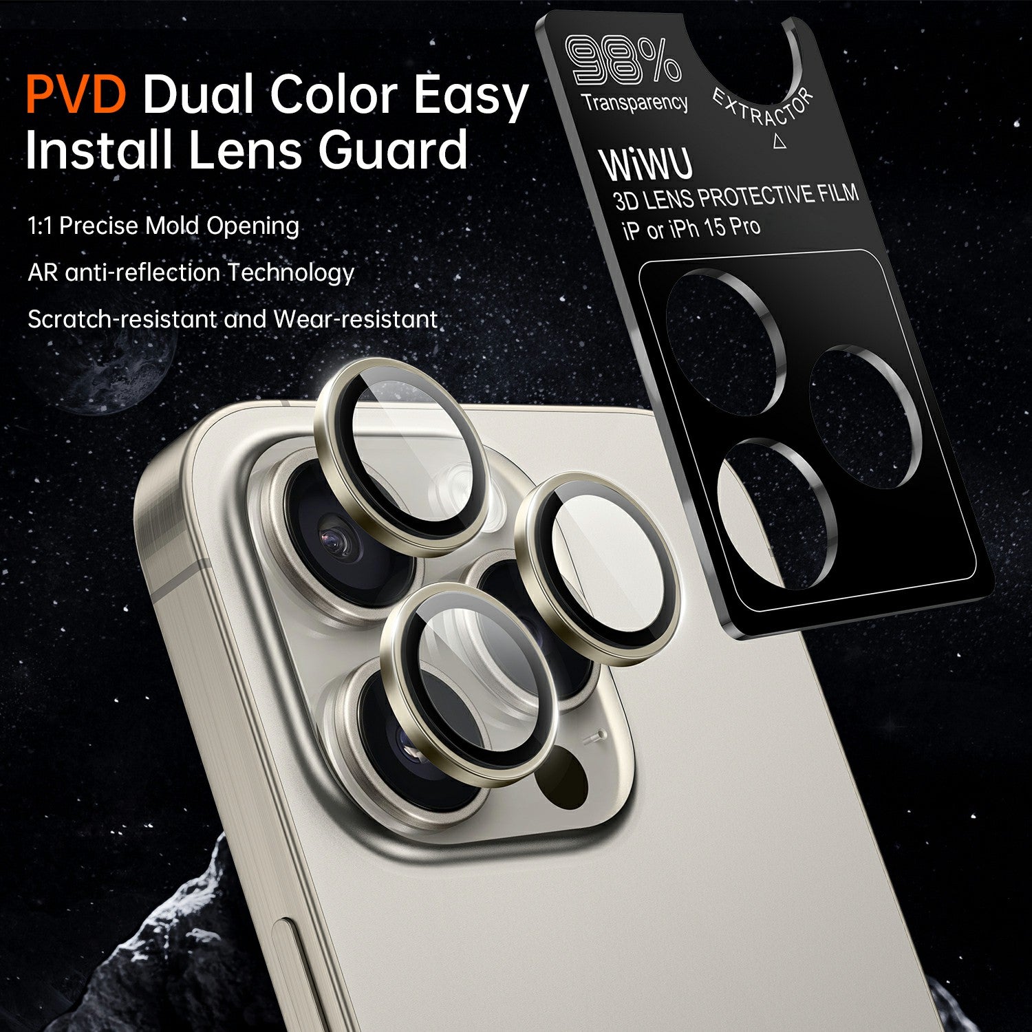 WIWU LG-004 1 Set For iPhone 15 Pro AR Tempered Glass PVD Aluminum Alloy Frame Lens Protector