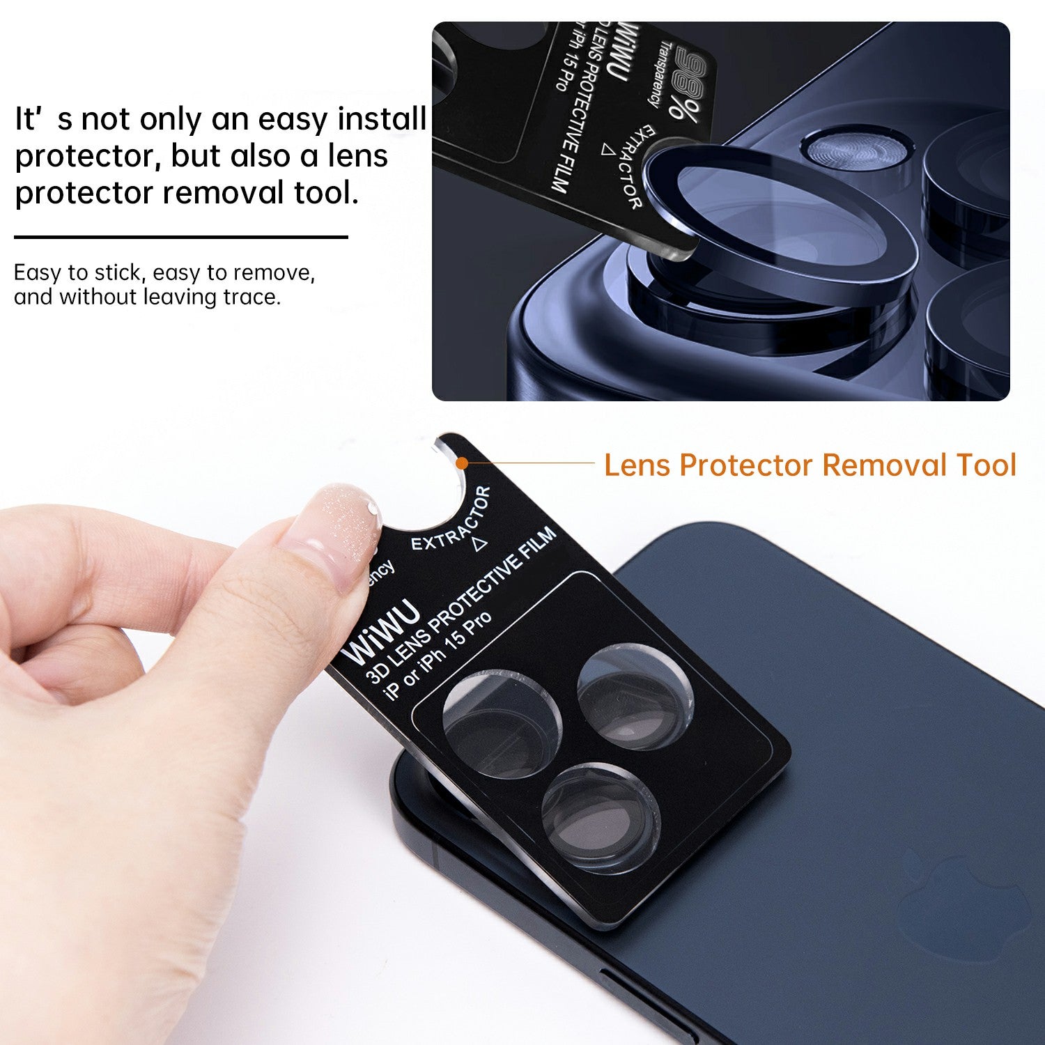 WIWU LG-004 1 Set For iPhone 15 Pro AR Tempered Glass PVD Aluminum Alloy Frame Lens Protector