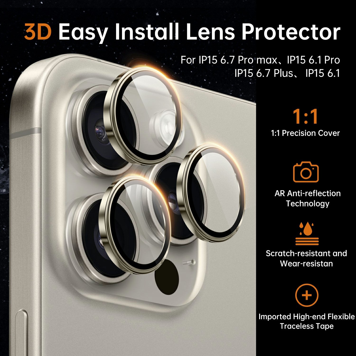 WIWU LG-005 1 Set For iPhone 15 Pro Max 3D Tempered Glass+Aluminum Alloy Frame Phone Rear Lens Film Protector