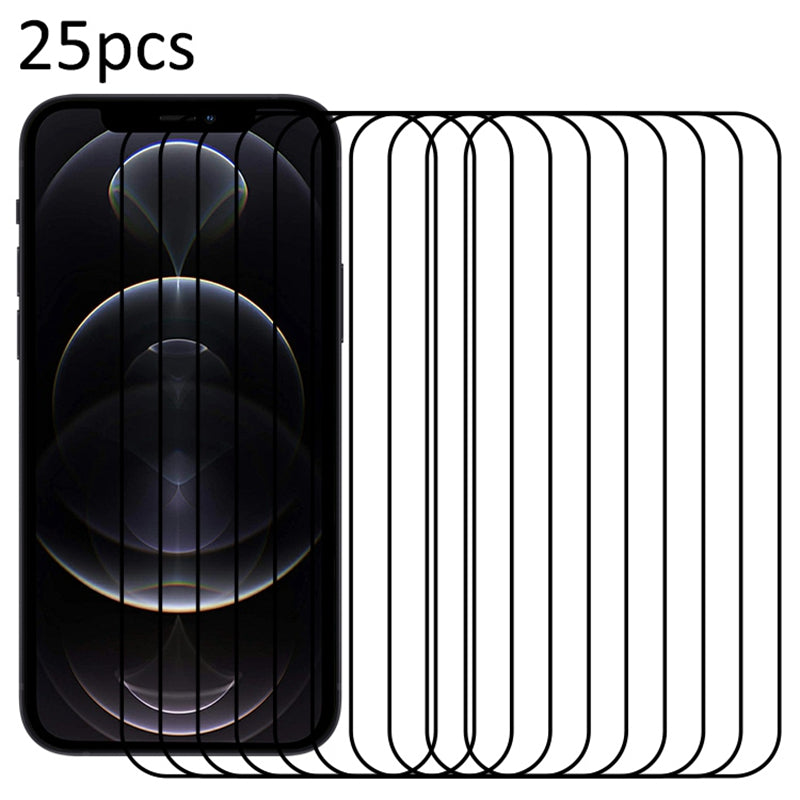 25Pcs For iPhone 12 Pro Max Medium Alumina Glass Screen Protector Full Coverage Silk Printing