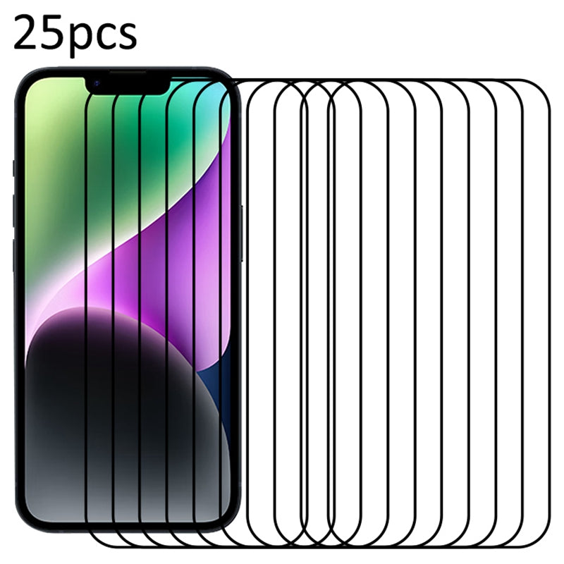 25Pcs For iPhone 14 Plus Secondary Hardening Screen Protector Silk Printing Black Edge