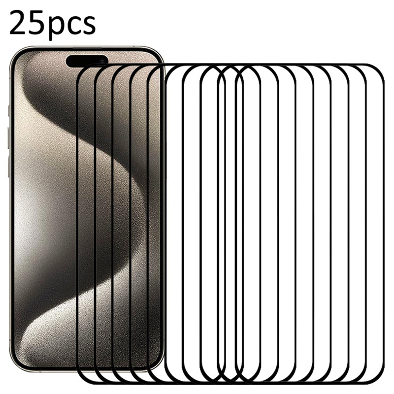 25Pcs For iPhone 15 Pro Max Screen Protector Silk Printing HD Clear Film Secondary Hardening