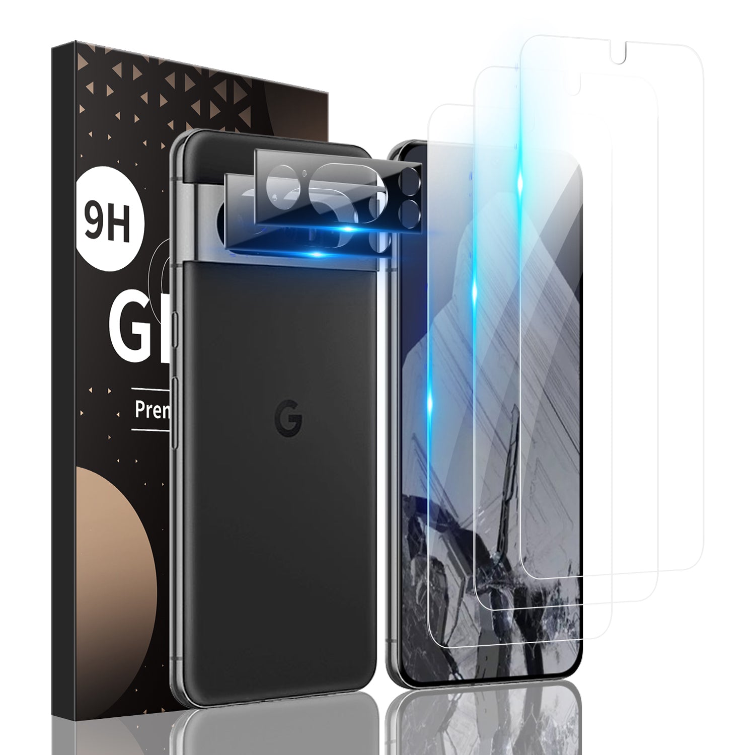 3Pcs Screen Protector for Google Pixel 8 Pro Full Glue Film with 2Pcs Camera Lens Protector