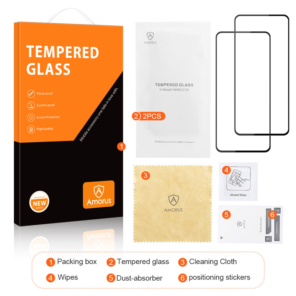 AMORUS 2Pcs For Xiaomi Redmi K70E 5G / Poco X6 Pro 5G Screen Protector Tempered Glass Full Glue Film