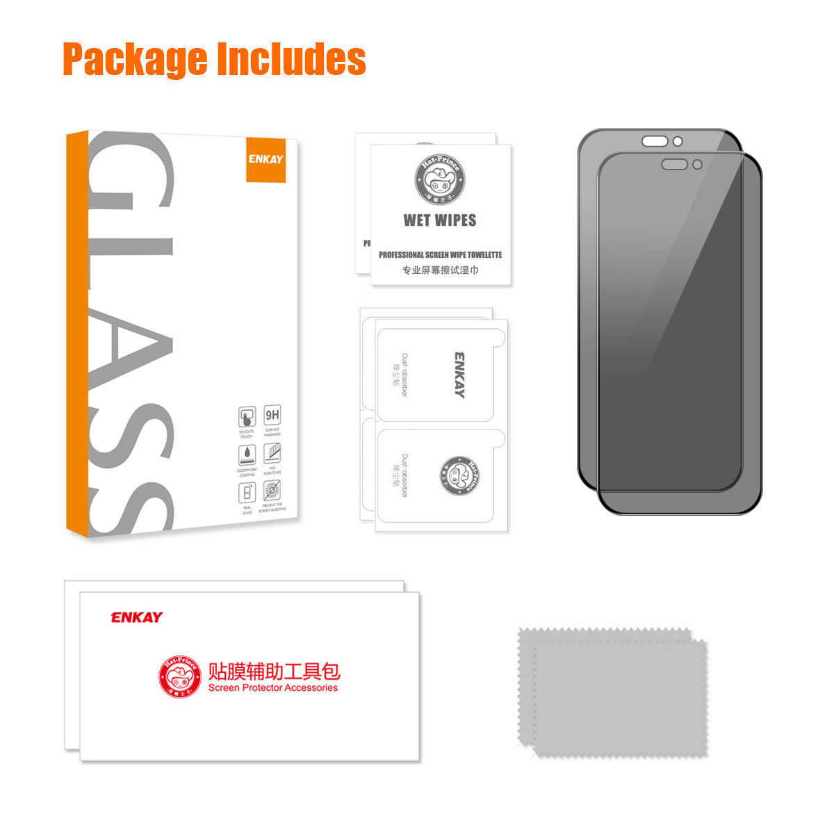 ENKAY HAT PRINCE 2Pcs For iPhone 14 Pro Max Anti-Peep Full Screen Protector Privacy Protection