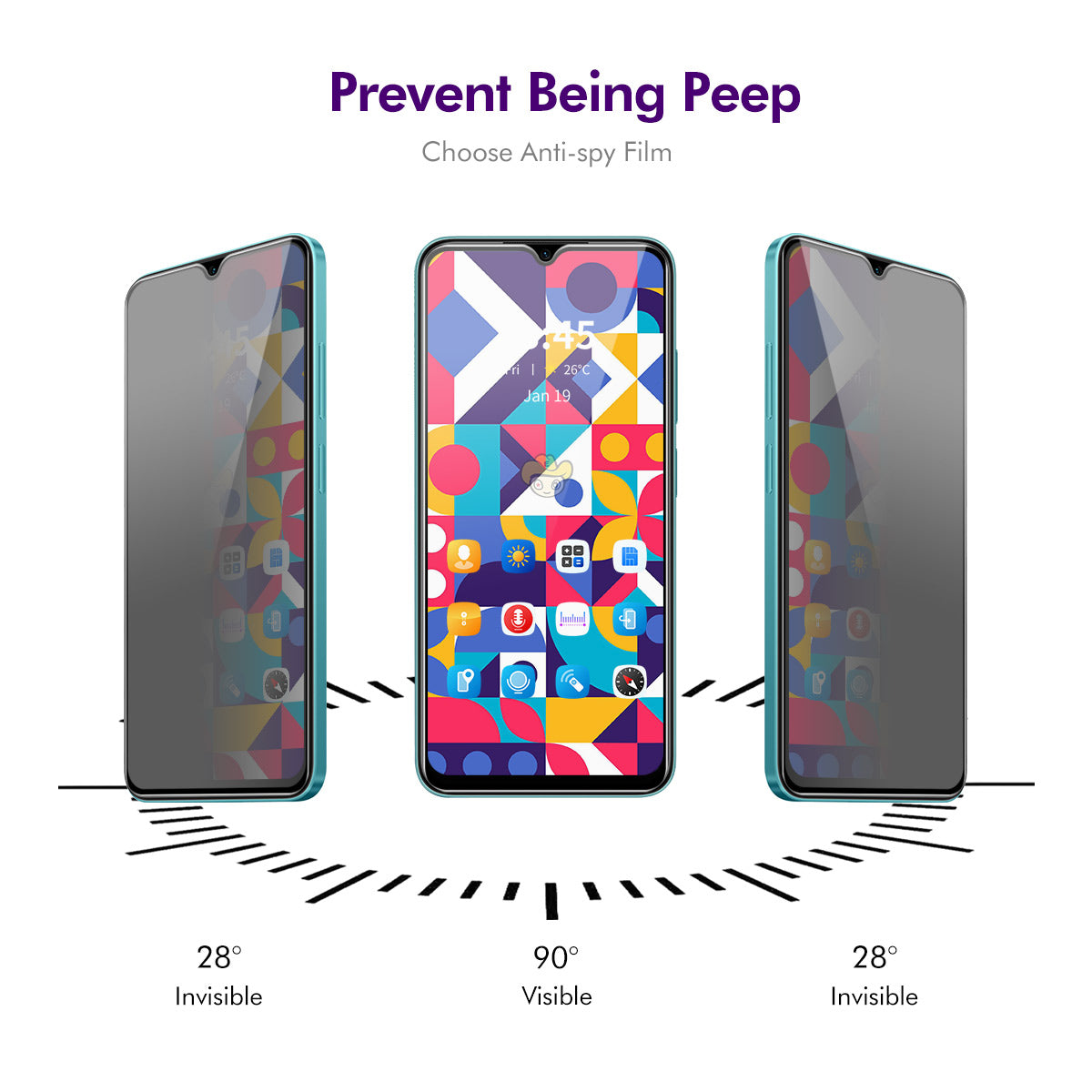 ENKAY HAT PRINCE 5Pcs For Xiaomi Redmi A3 / Poco C61 4G Anti-Spy Privacy Screen Protector Silk Printing Film