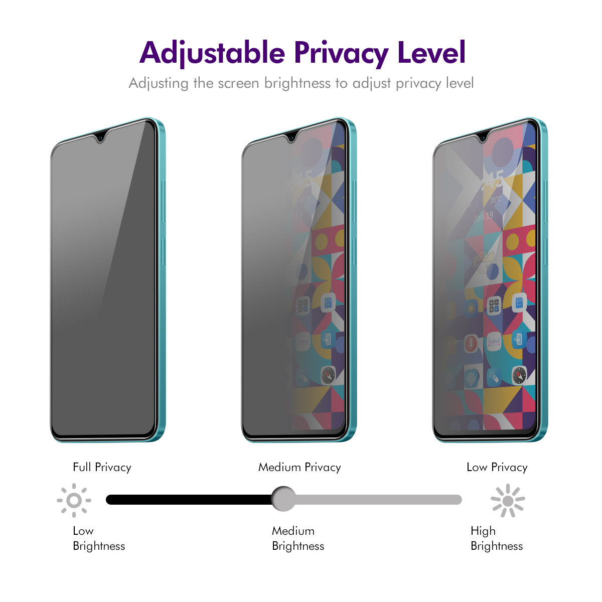ENKAY HAT PRINCE 5Pcs For Xiaomi Redmi A3 / Poco C61 4G Anti-Spy Privacy Screen Protector Silk Printing Film