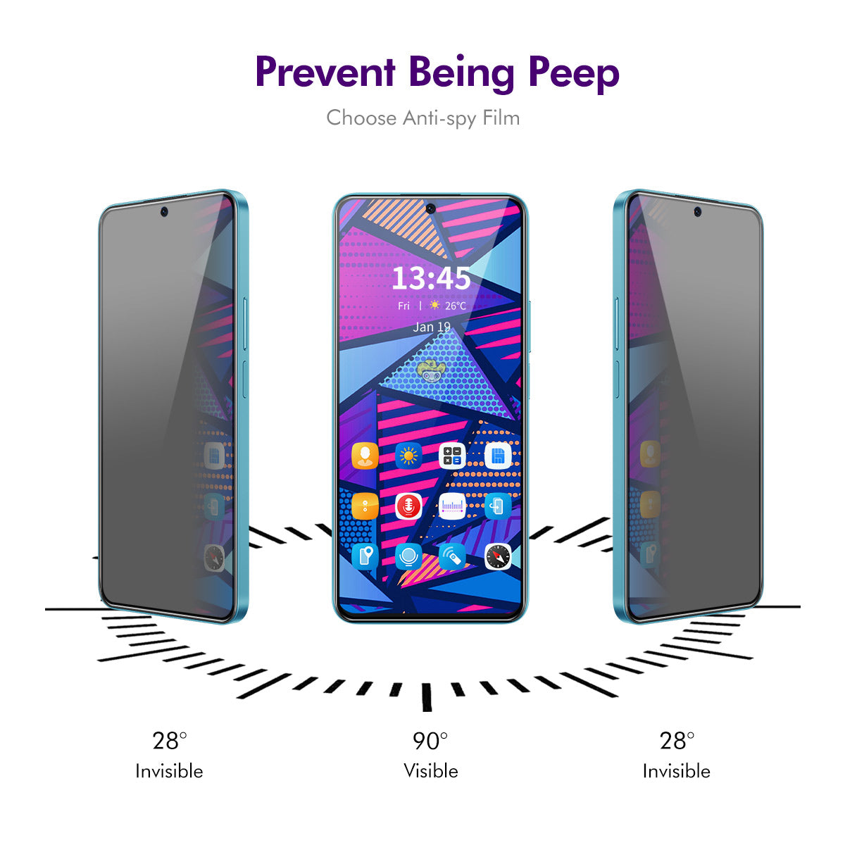 ENKAY HAT PRINCE 5Pcs For Motorola Moto G04 4G / G24 4G Screen Protector 28-degree Anti Spy 9H Film