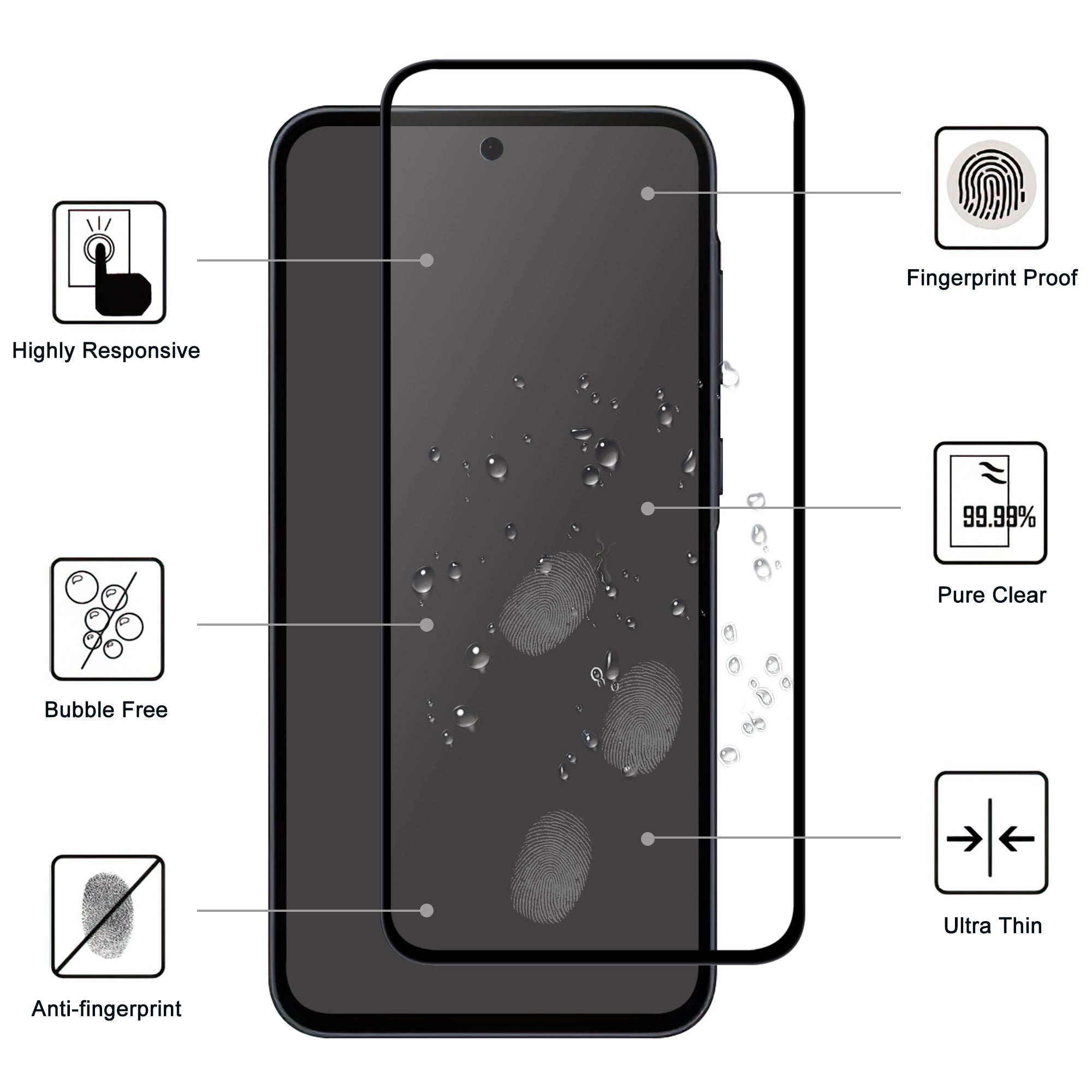 For Samsung Galaxy A55 5G Full Glue Full Screen Protector Black Edge AGC Glass Screen Film