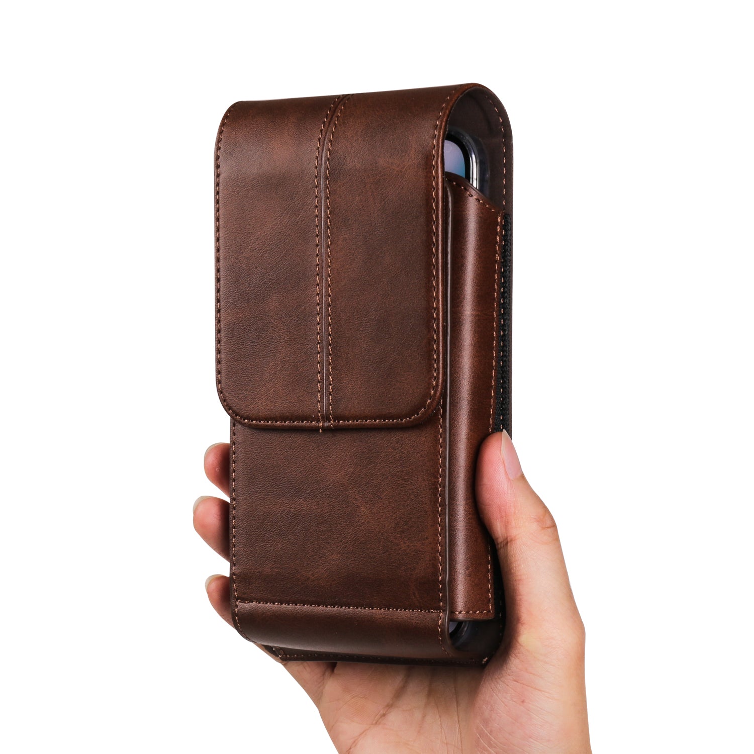 6.1 inch Cell Phone Holster PU Leather Waist Phone Belt Bag with Card Slots