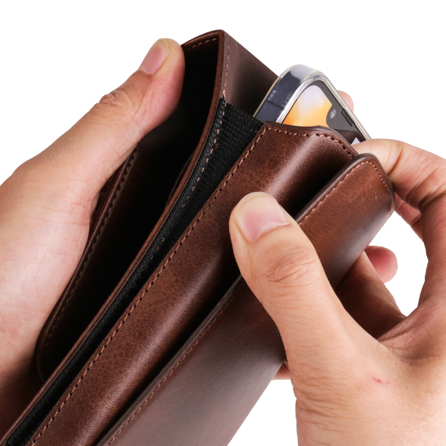 6.1 inch Cell Phone Holster PU Leather Waist Phone Belt Bag with Card Slots