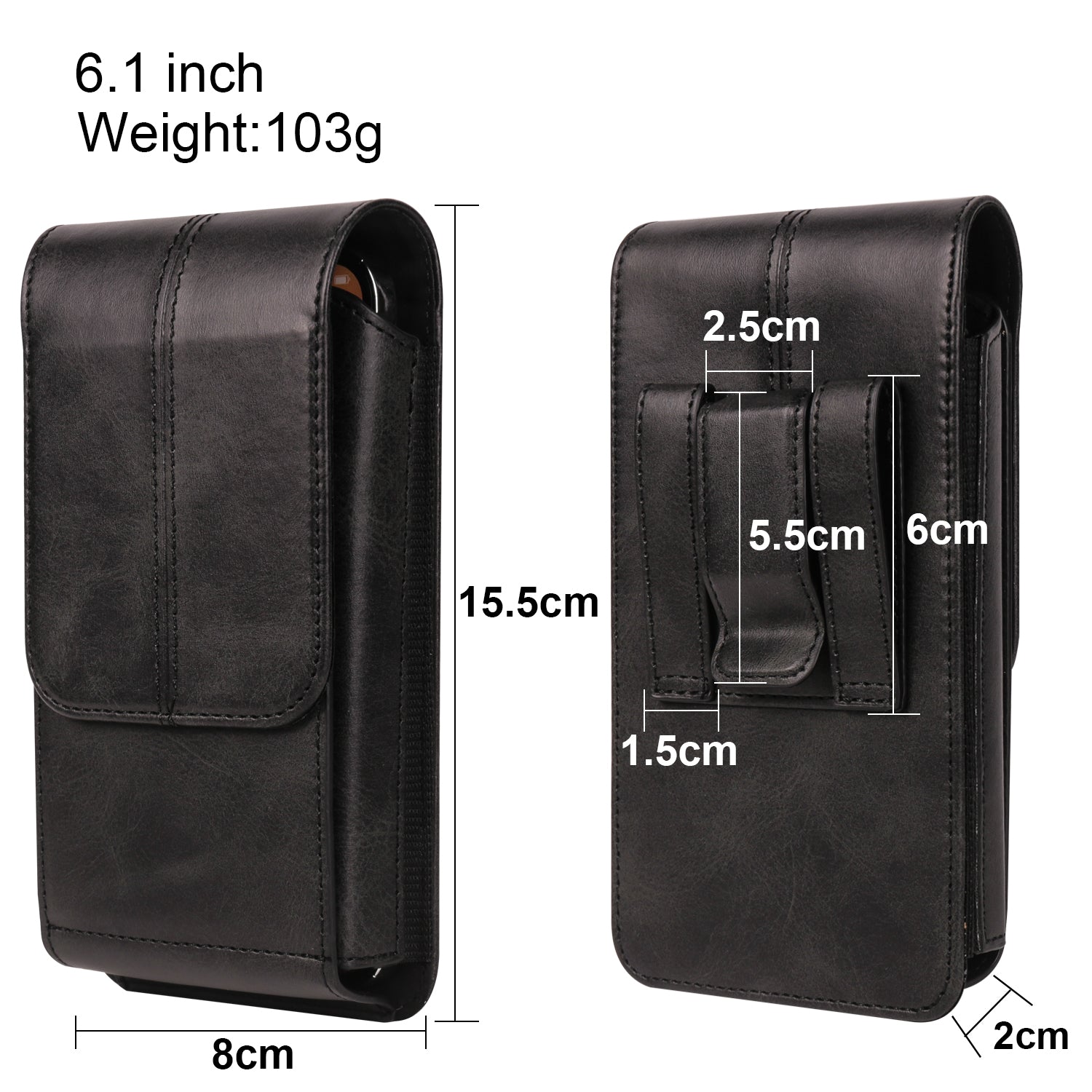 6.1 inch Cell Phone Holster PU Leather Waist Phone Belt Bag with Card Slots