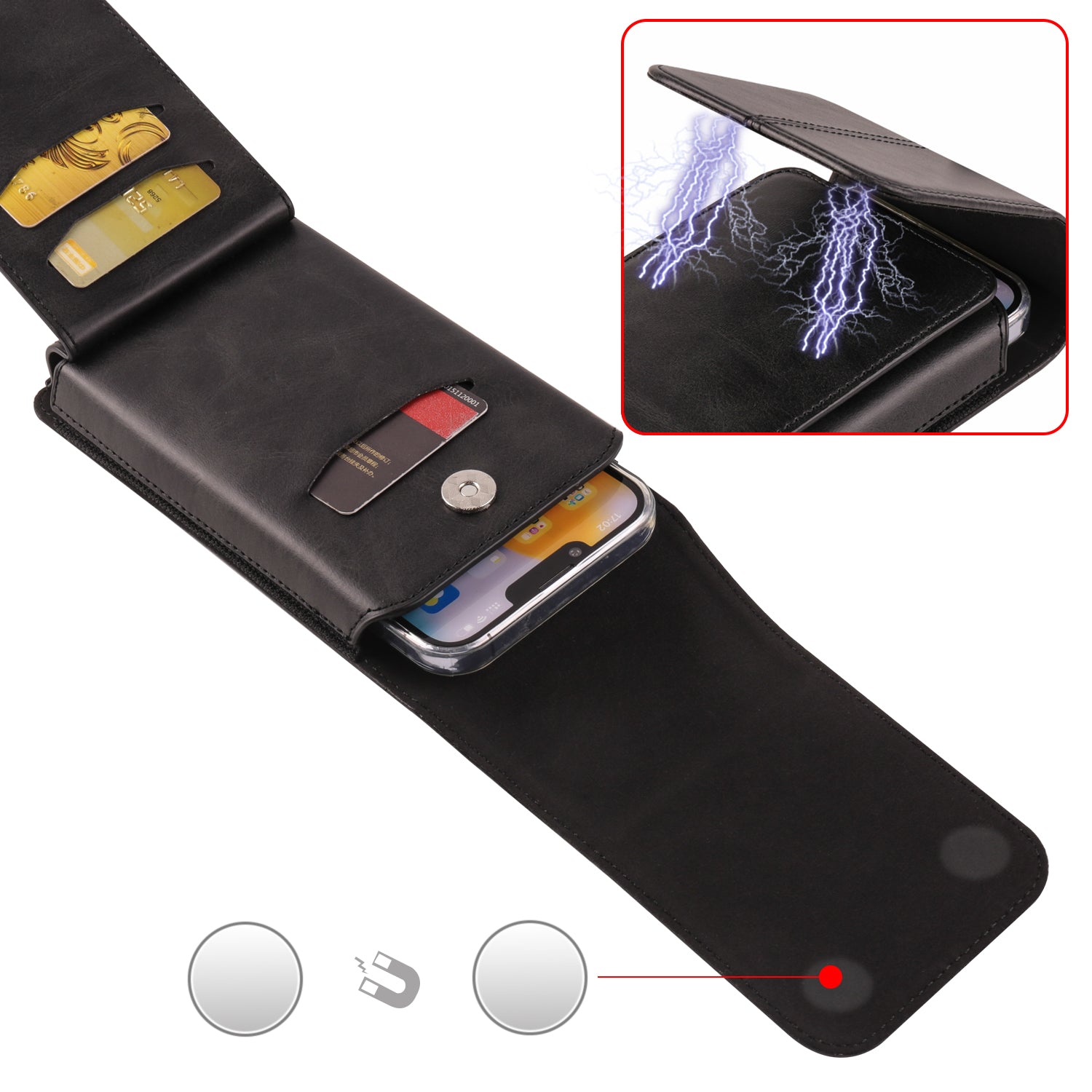 7.2 inch Leather Phone Holster Magnetic Closure Vertical Waist Cell Phone Pouch