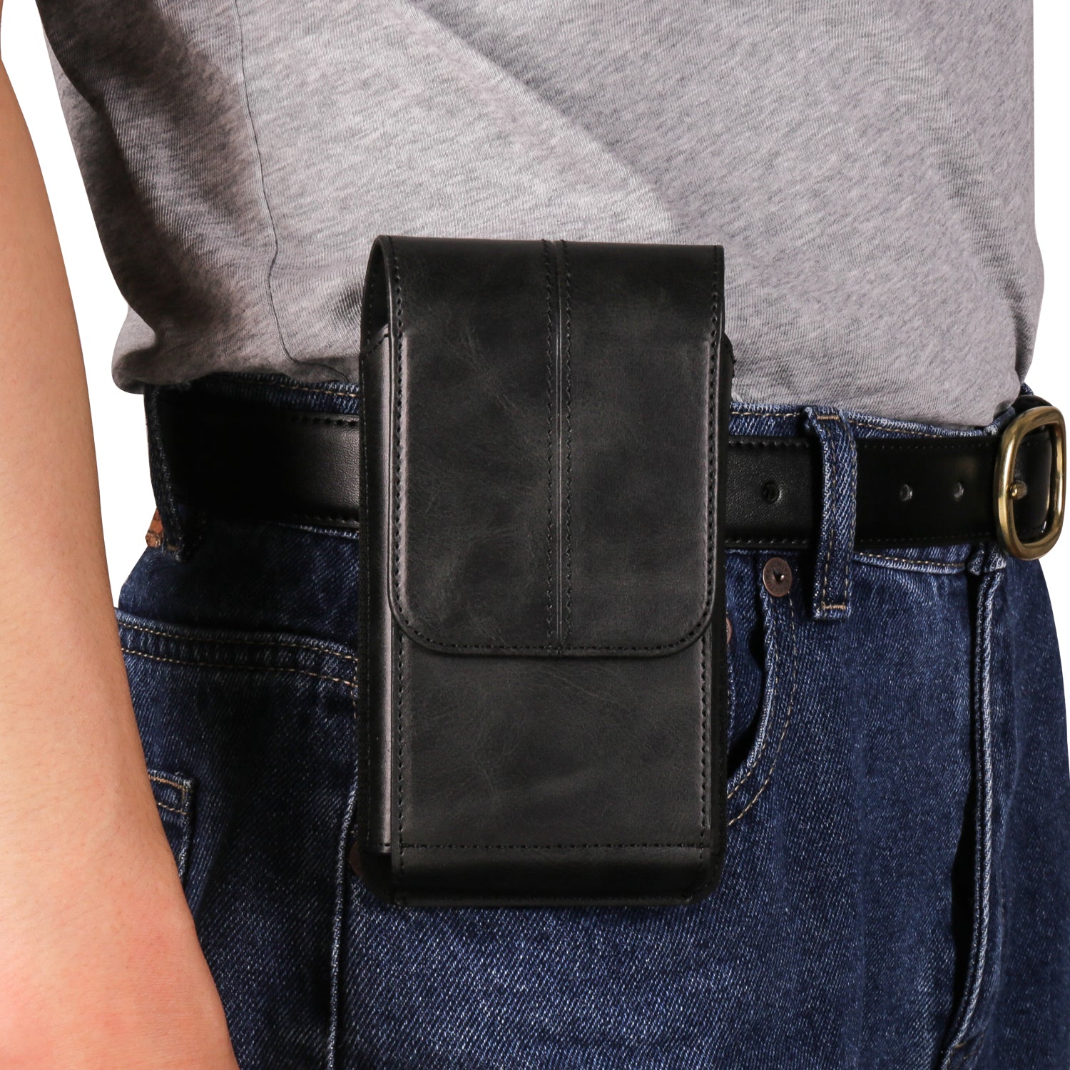 7.2 inch Leather Phone Holster Magnetic Closure Vertical Waist Cell Phone Pouch