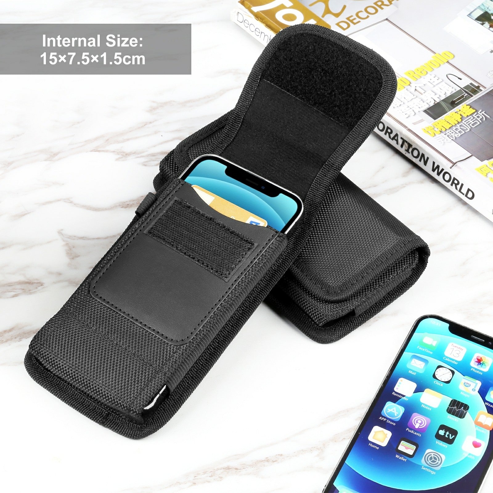 HAWEEL HWL2172B Nylon Vertical 4.7-6.1inch Phone Storage Pouch Men Waist Belt Hanging Bag