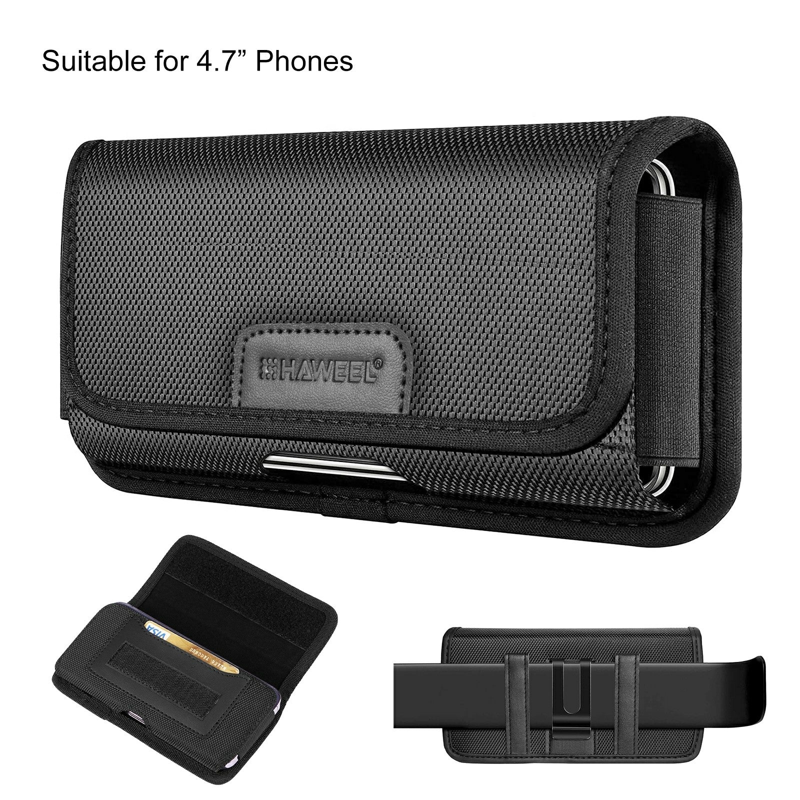 HAWEEL HWL2174B Horizontal Cellphone Nylon Storage Pouch Men Belt Hanging Bag for Phone within 4.7-inch