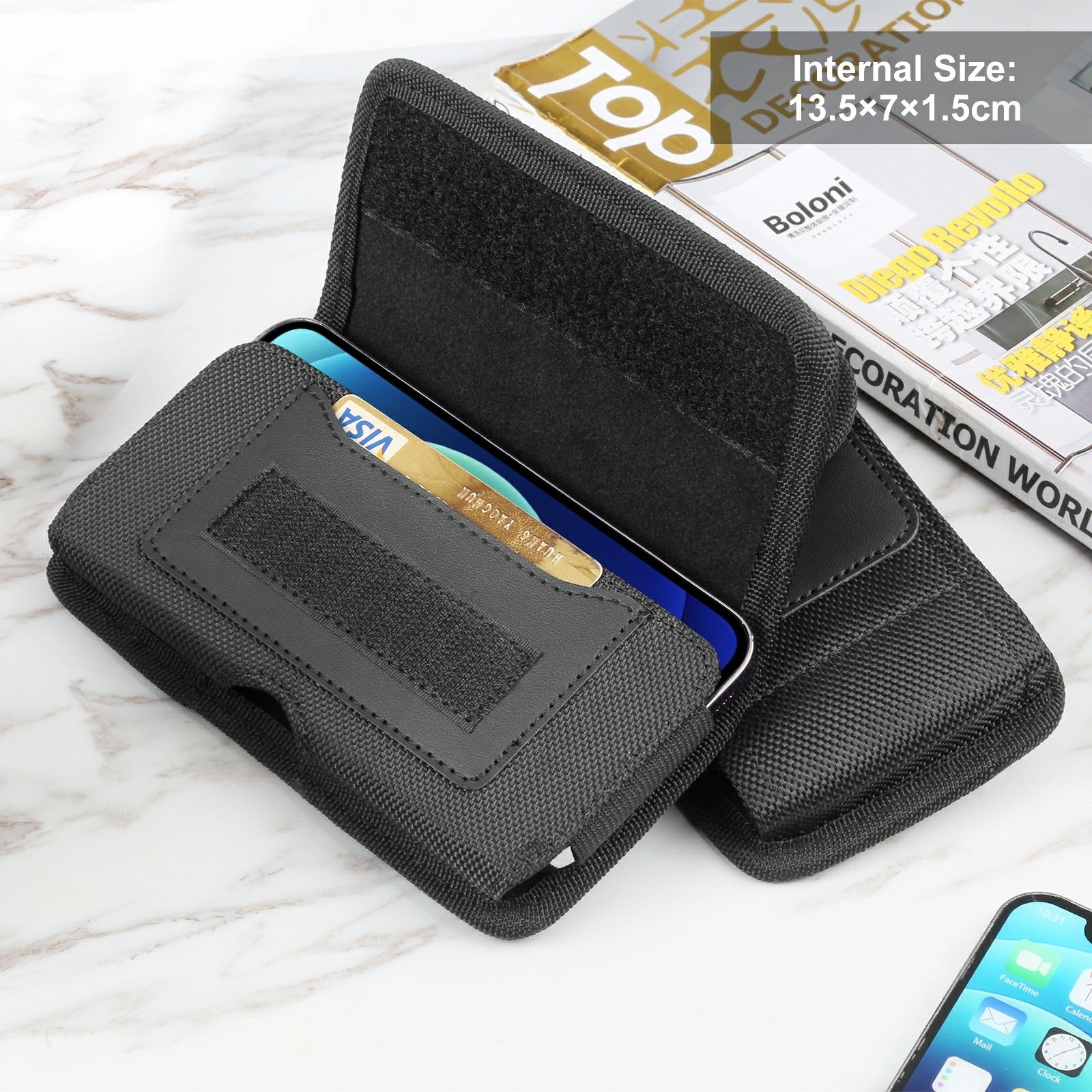 HAWEEL HWL2175B Leather Cell Phone Holster with Belt Loop 4.7-6.1 inch Phone Belt Holder Wallet for Men