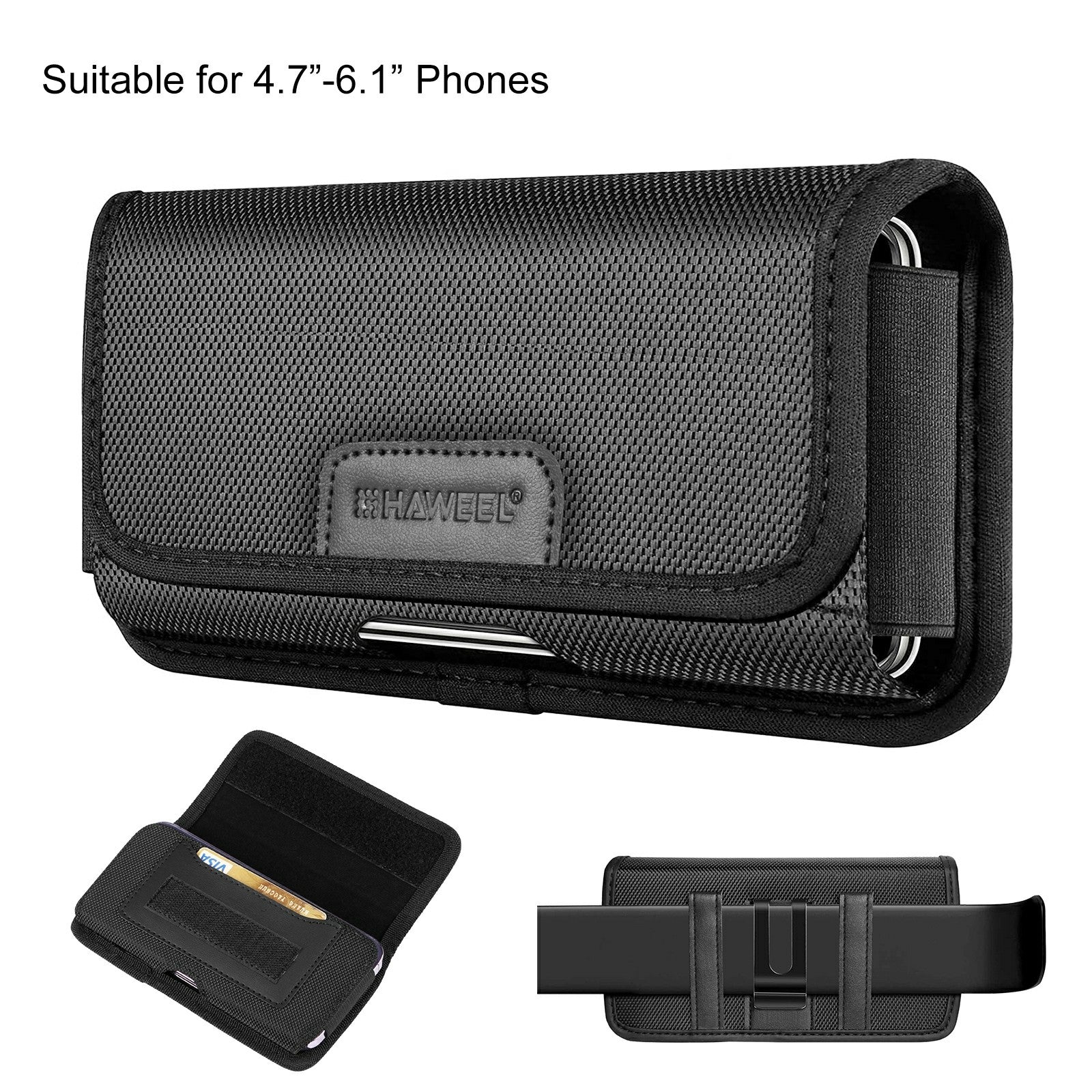 HAWEEL HWL2175B Leather Cell Phone Holster with Belt Loop 4.7-6.1 inch Phone Belt Holder Wallet for Men