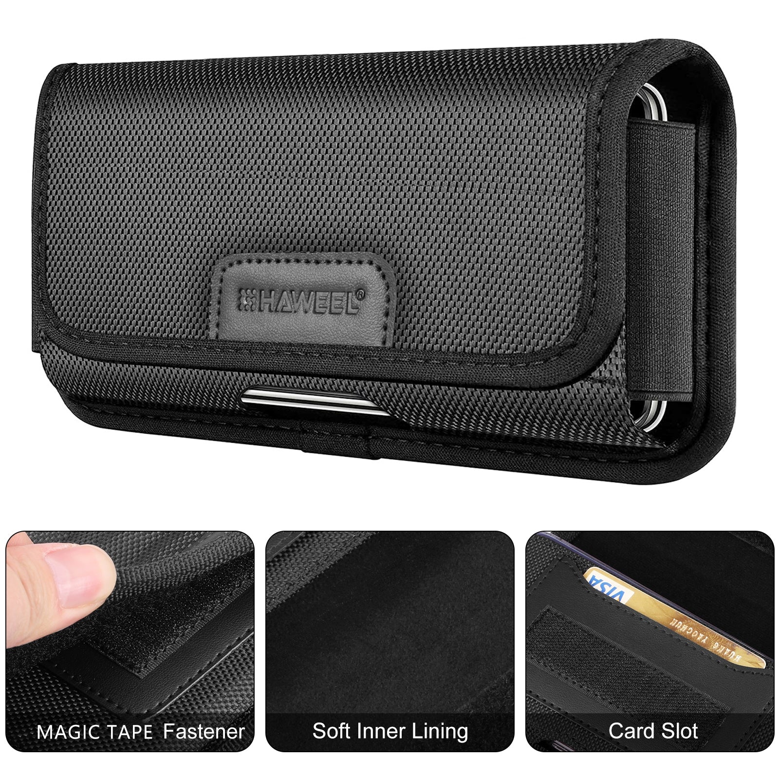HAWEEL HWL2176B Horizontal 6.1-6.8inch Cellphone Nylon Storage Pouch Men Belt Hanging Bag