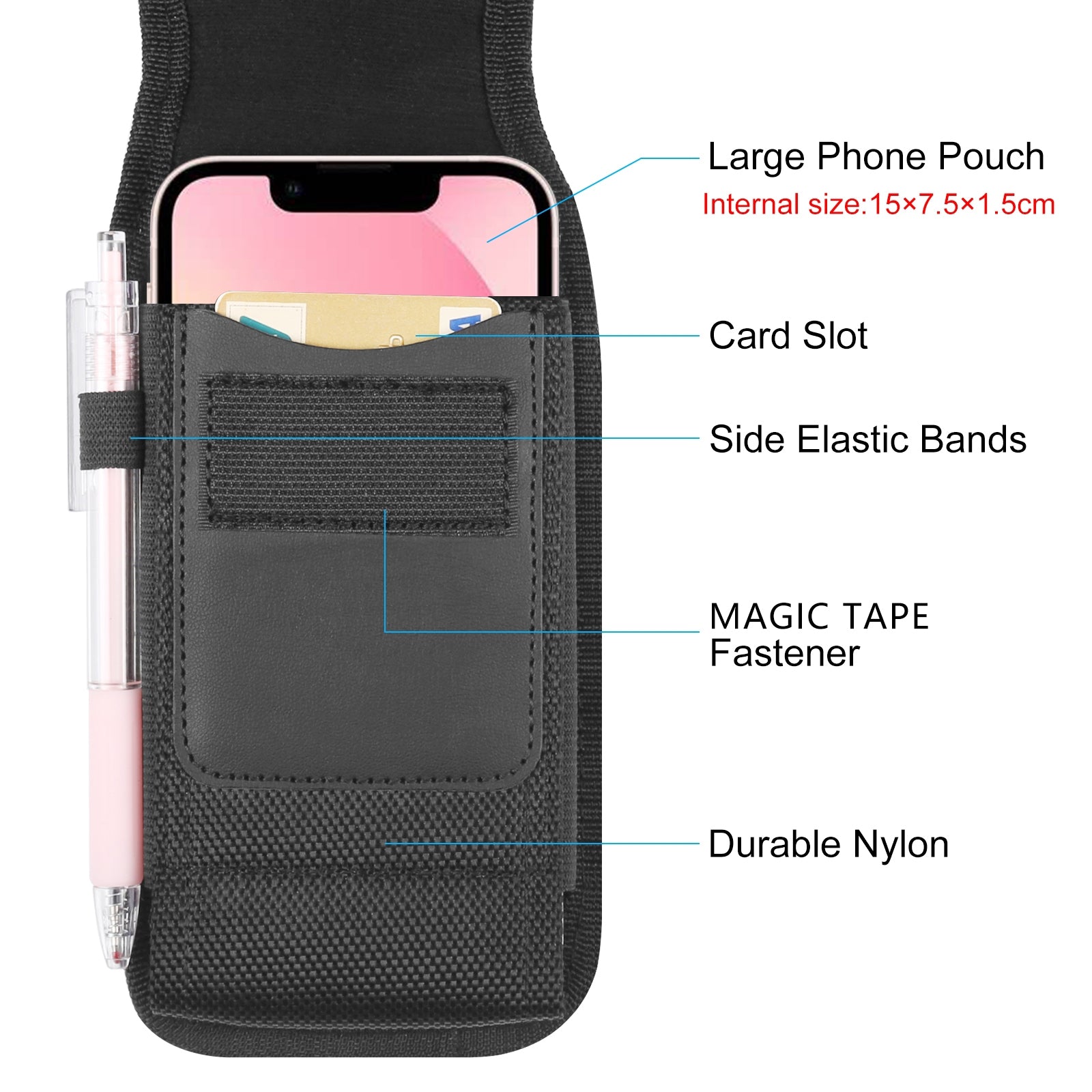 HAWEEL HWL2171B Vertical Cellphone Storage Pouch Nylon Men Waist Belt Hanging Bag for Phone within 4.7-inch