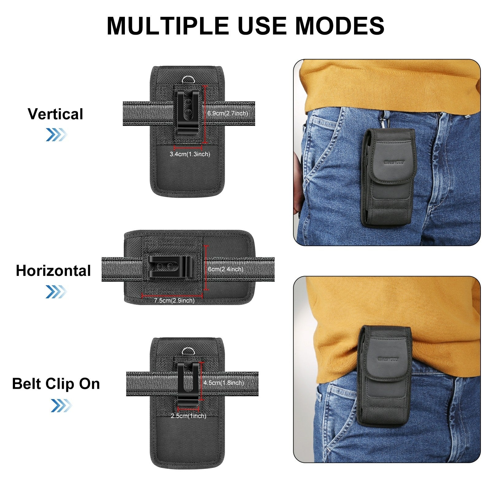 HAWEEL HWL2171B Vertical Cellphone Storage Pouch Nylon Men Waist Belt Hanging Bag for Phone within 4.7-inch